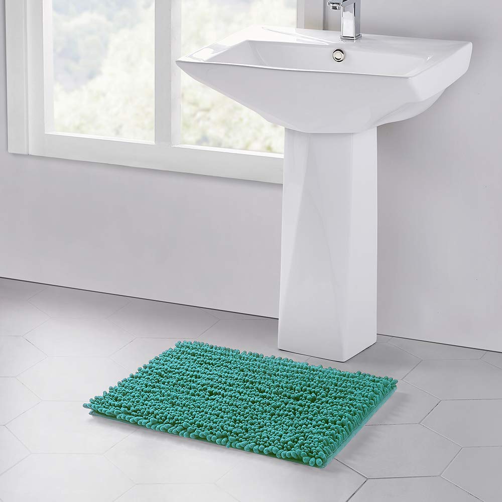 Walensee Bathroom Rug Non Slip Bath Mat (24X17 Inch Turquoise) Water Absorbent Super Soft Shaggy Chenille Machine Washable Dry E