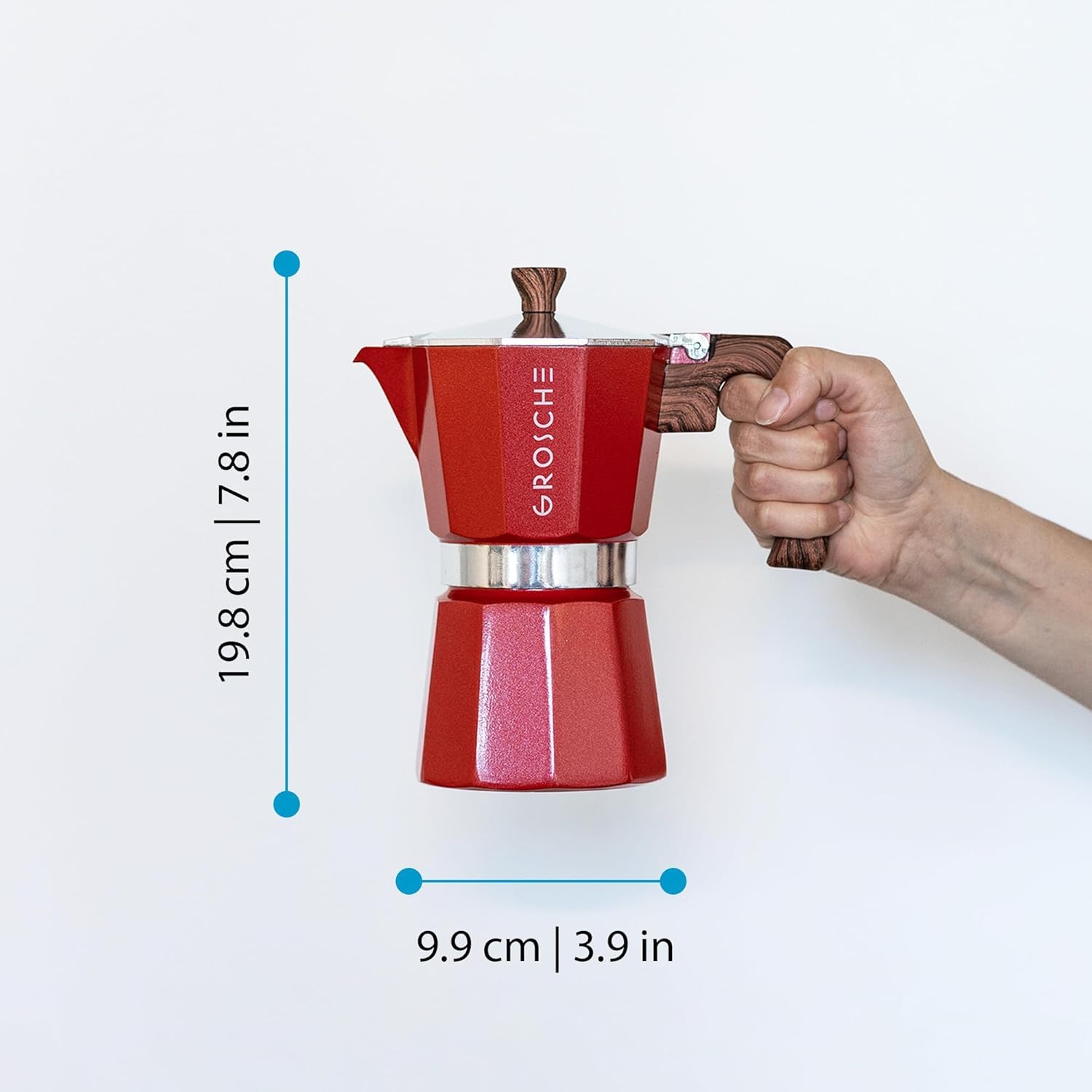 Grosche Milano 6 Espresso Cup, 9.3 Oz Red Stovetop Espresso Maker - Italian Moka Pot
