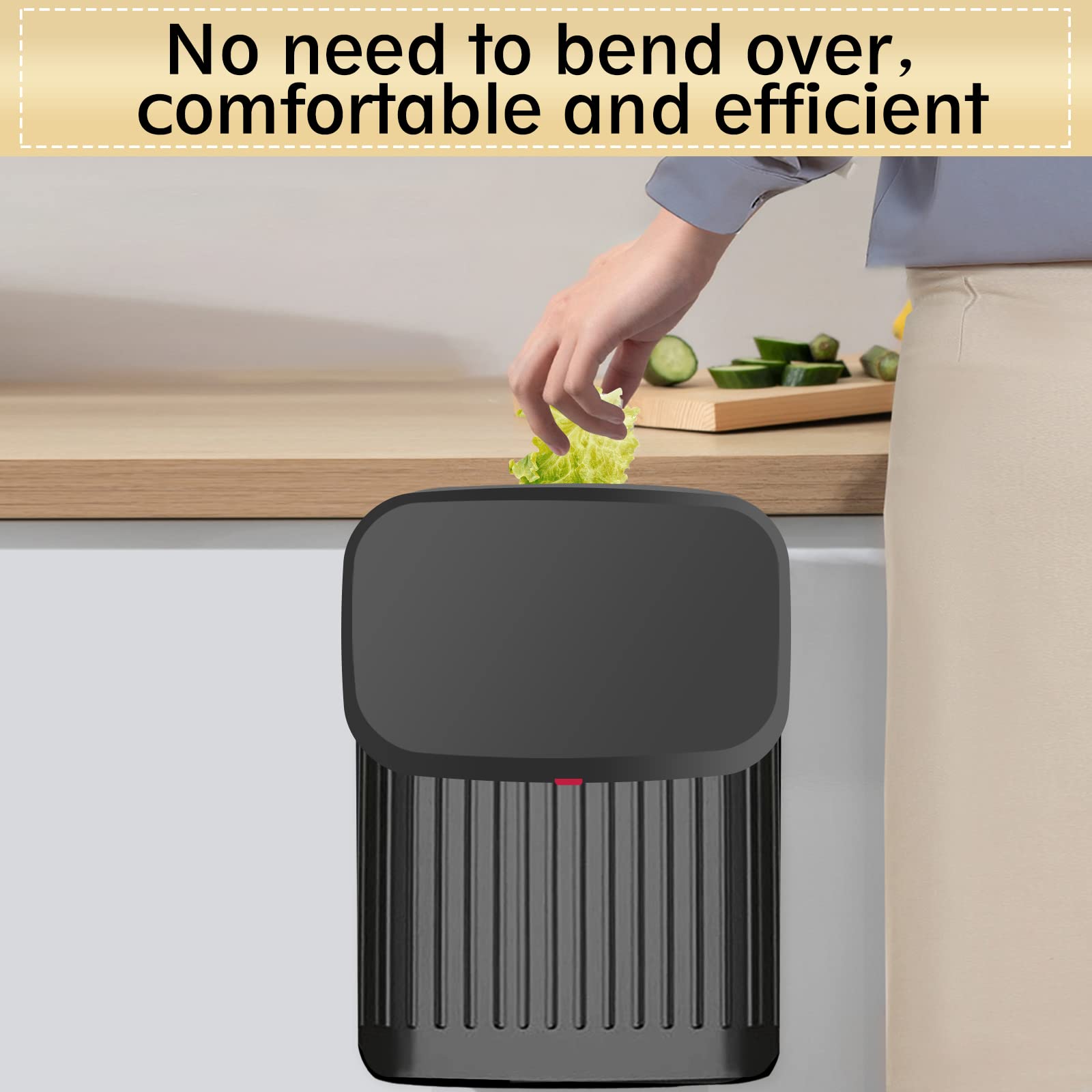 GloDeals Kitchen Hanging Trash Can with Lid  2.1Gal/ 8L Stainless Steel Trash Can Compost Bin Counter Top  Wall-Mount Indoor Kitchen Trash Bin for Cabinet  Under Sink  Bathroom (Black)