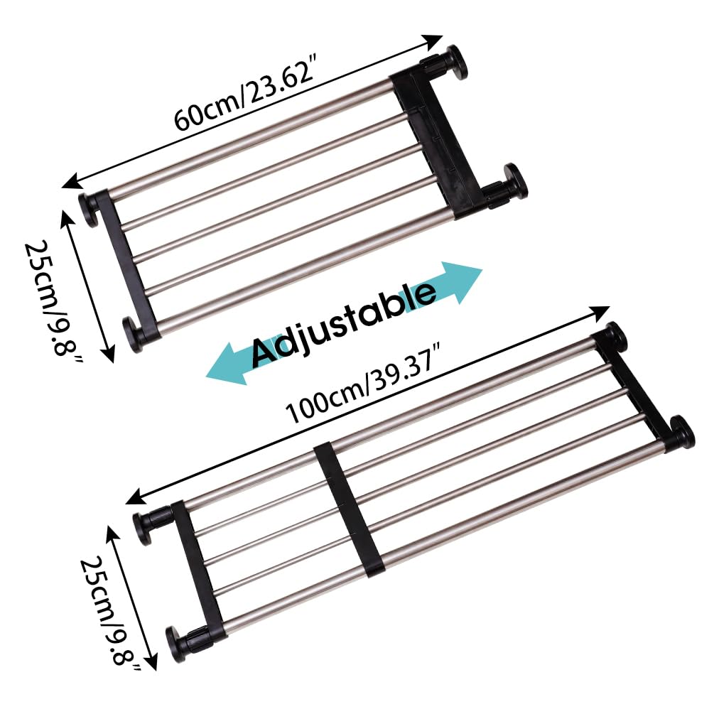 Hershii Expandable closet Tension Shelf Rod Adjustable Metal Storage Rack cabinet Organizer DIY Divider Separator Shelves for Wardrobe cupboard Kitchen Bathroom  Black  2362-3937inches