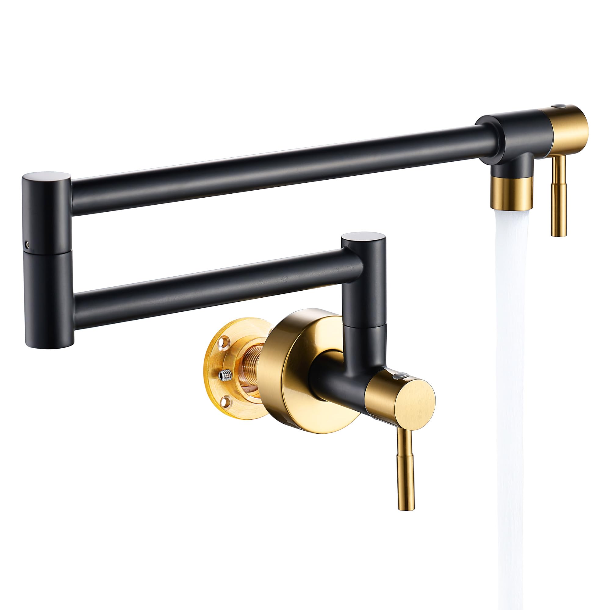 Fransiton Black & Gold Pot Filler, Pot Filler Faucet Wall Mount, Brass Folding Stretchable With Double Joint Swing Arm Single Ho