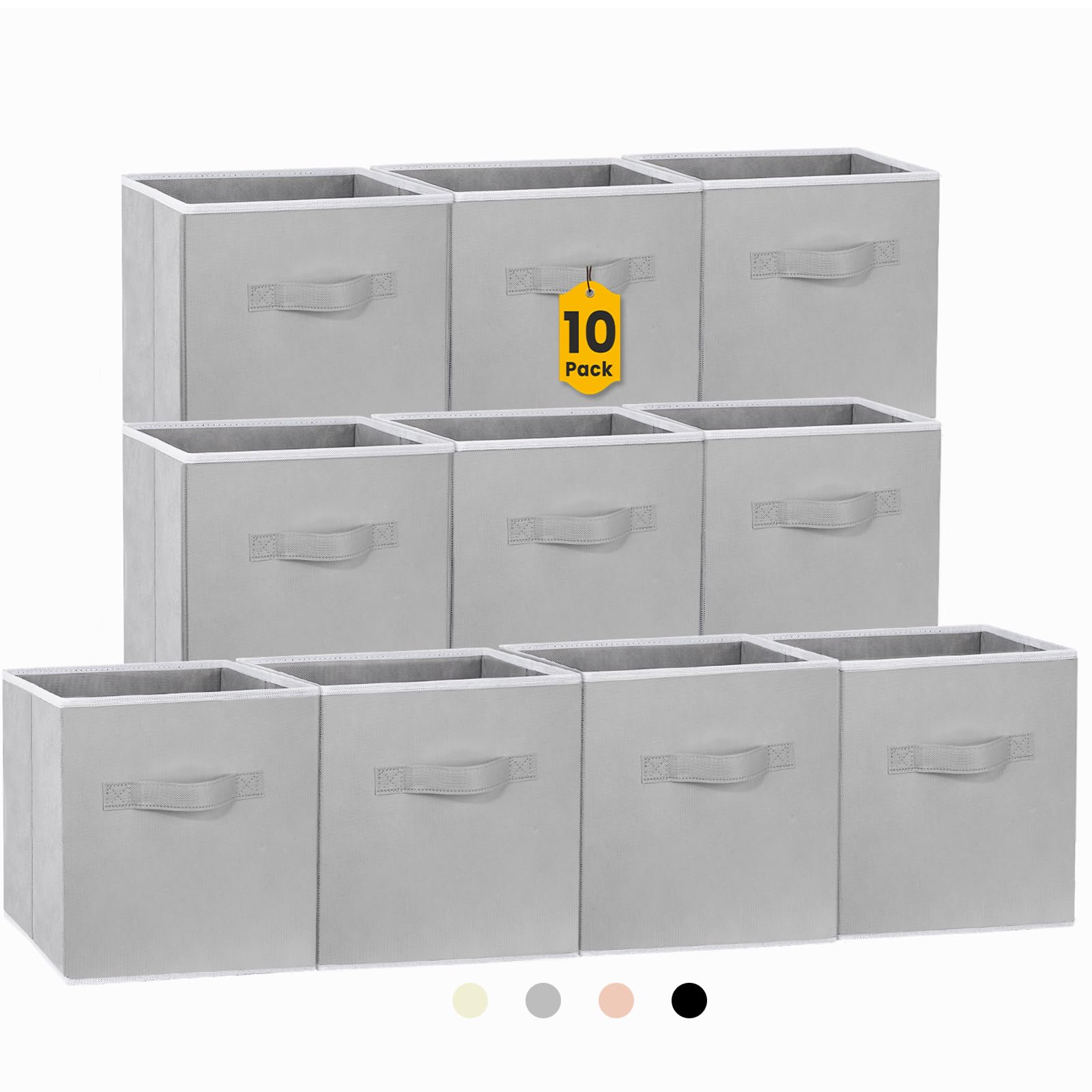 Criusia Storage Cubes, 11 Inch Cube Storage Bins For Shelves (10 Pack), Fabric Collapsible Storage Bins With Dual Handles, Folda