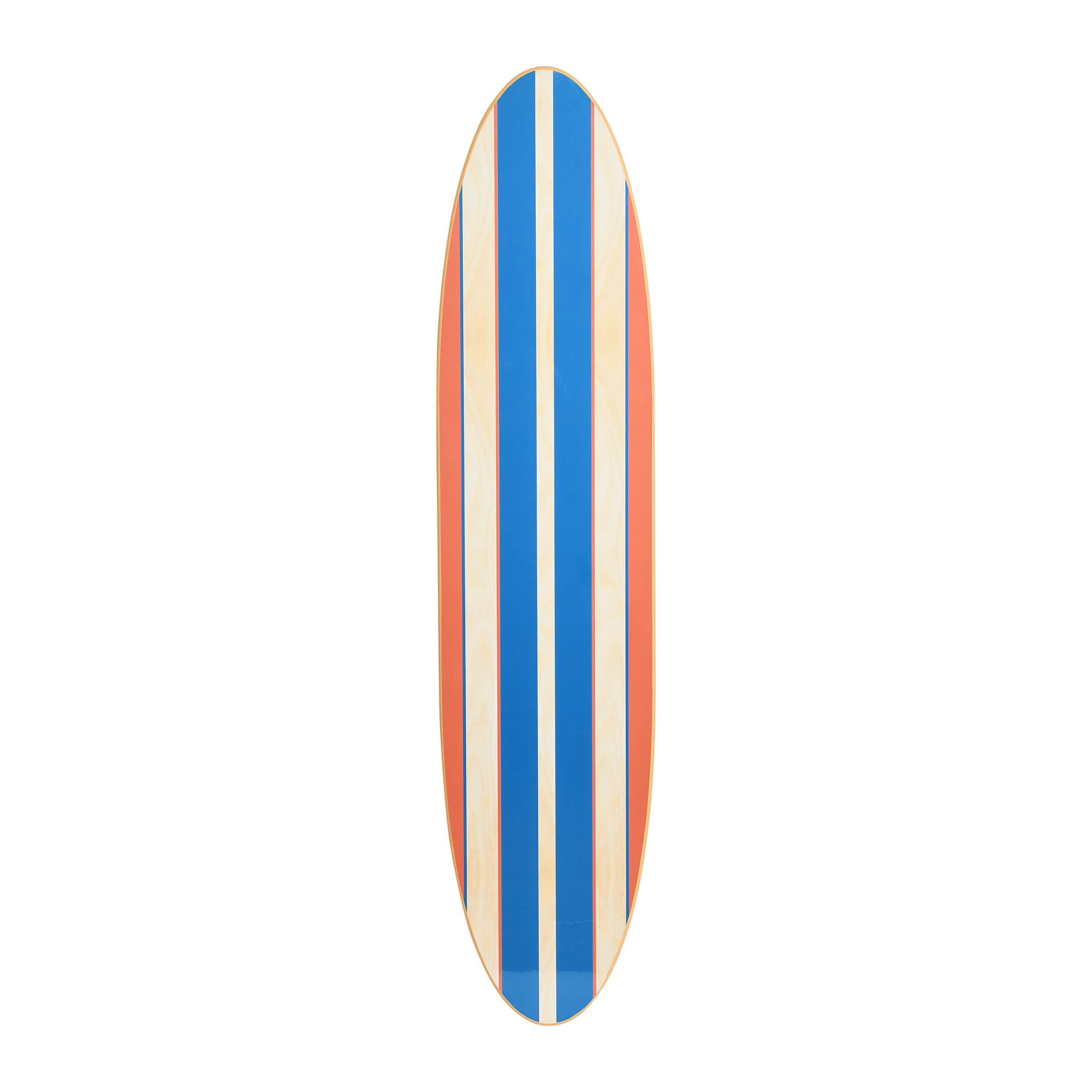 Creative Co-Op Coastal Decorative Surfboard Wall D  cor for Living Room; Contemporary Red & Blue Stripes Overlaid On Natural Woo