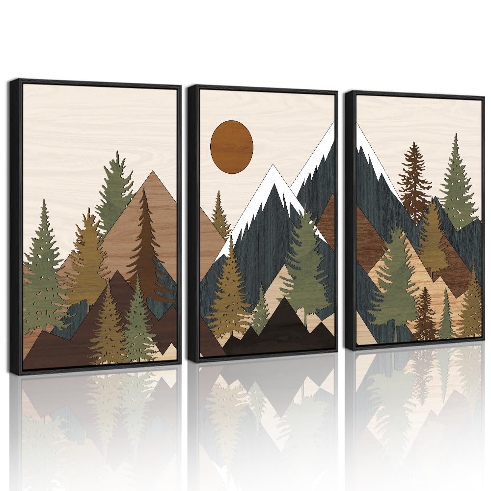 KUVIOKE Landscape Mountain Wall Art 24x 36in Large Set Sunrise Pine Tree Forest Nature Scenry Wilderness Farmhouse Rustic Modern