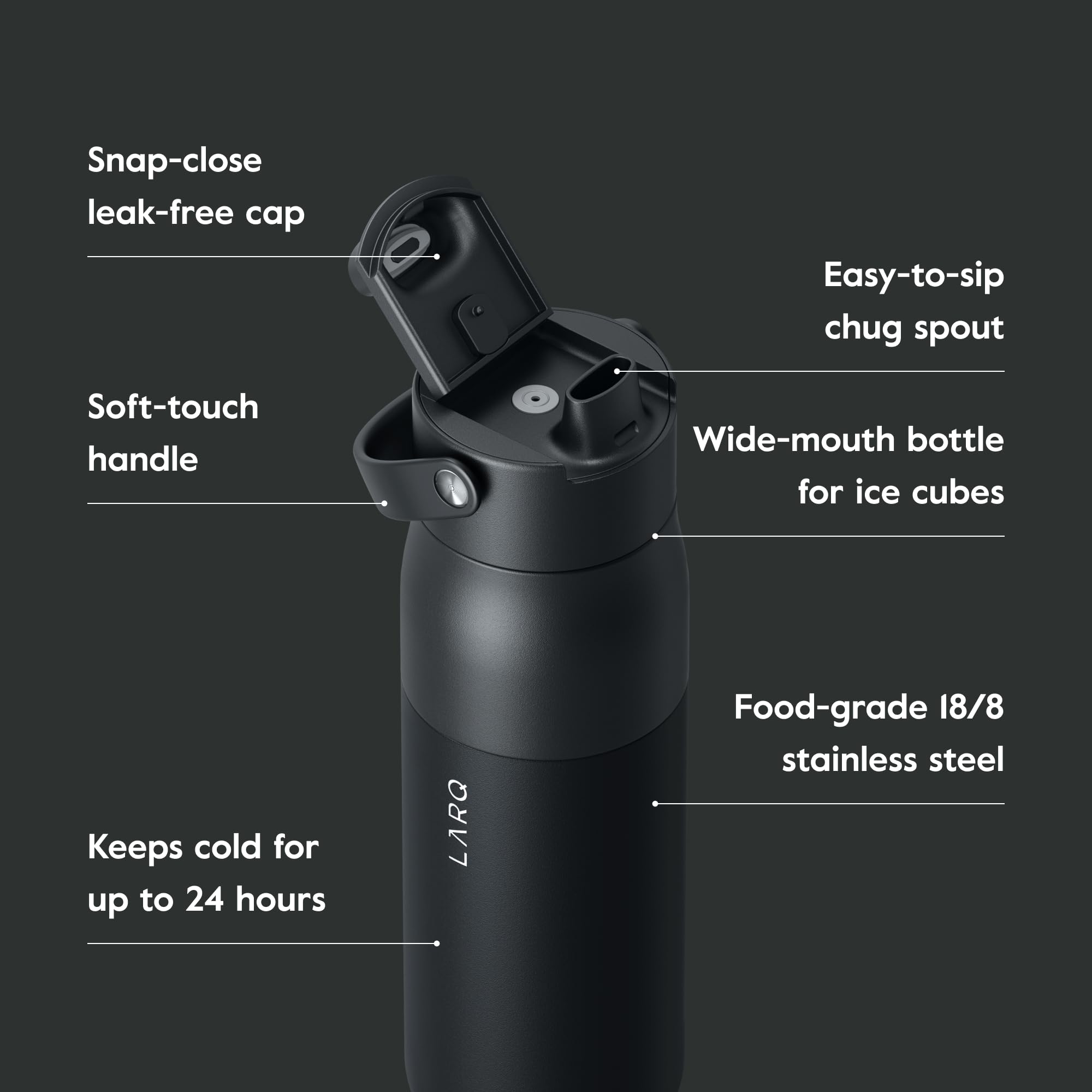 Larq Bottle Swig Top 23Oz - Insulated Stainless Steel Water Bottle With Built-In Silicone Handle | Thermos, Bpa Free | Reusable