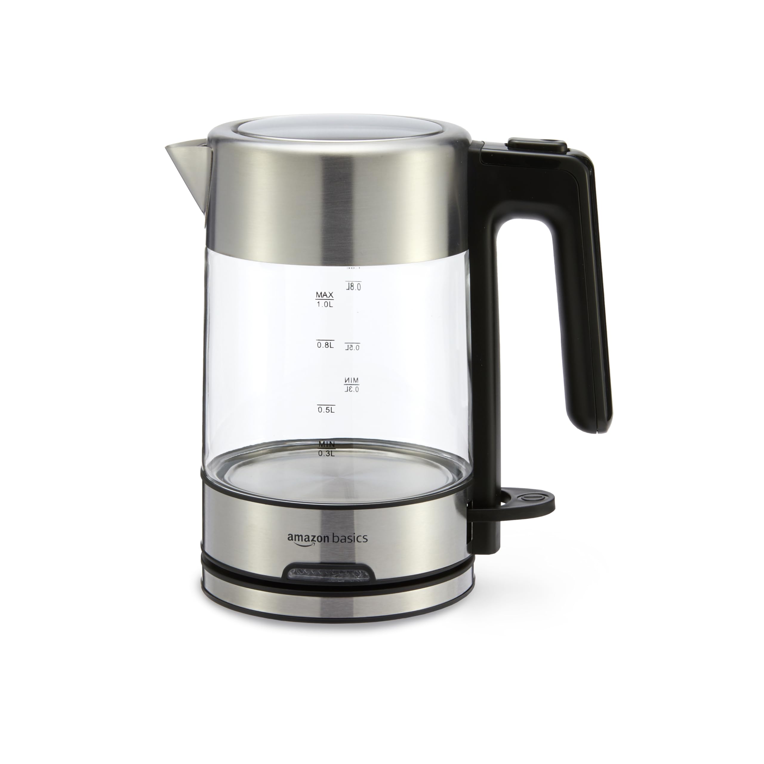 Amazon Basics Glass Carafe Electric Hot Water Kettle, 1.1 Quarts (1.0L), 1500W, BPA-Free, Glass and Steel