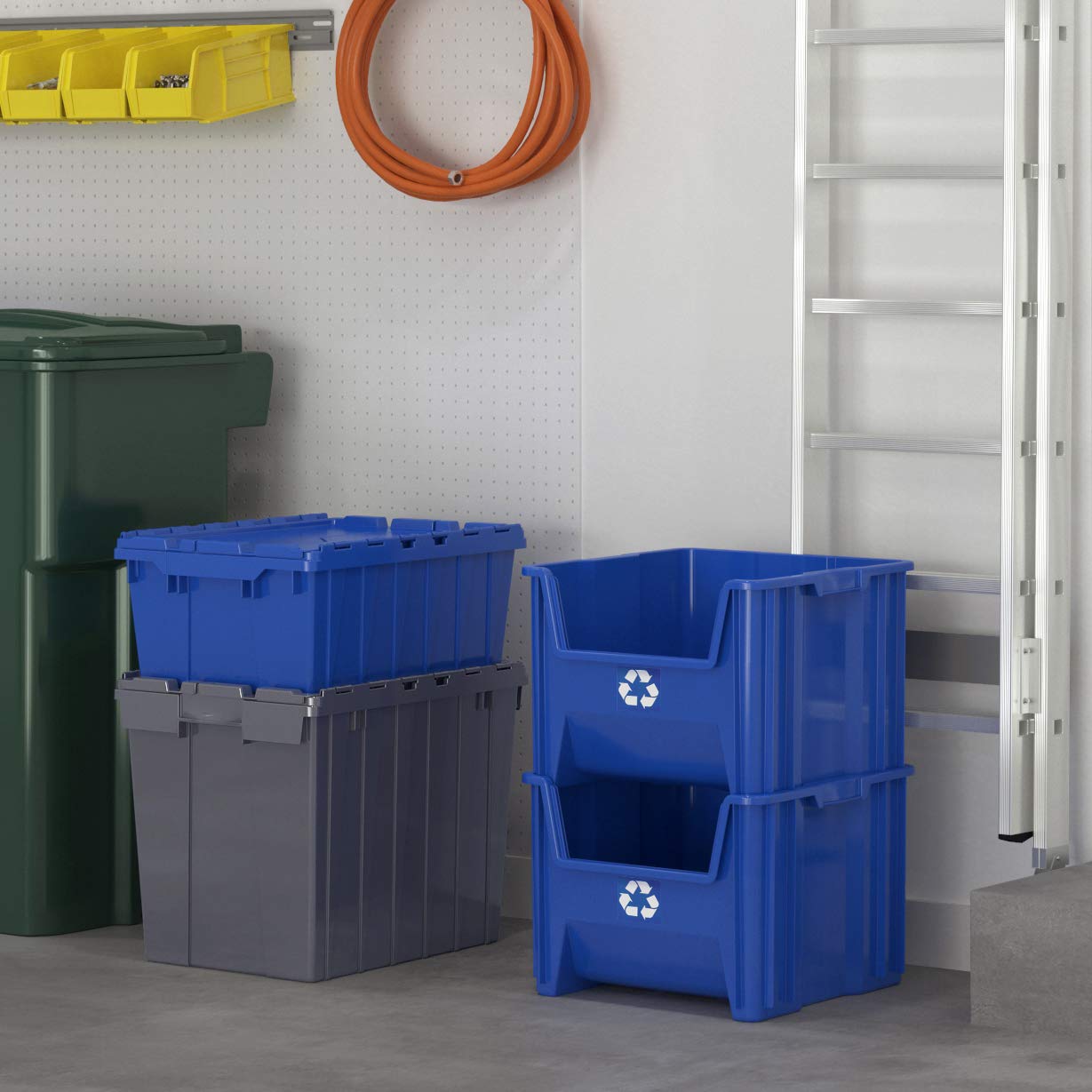 Readyspace Commercial Industrial Heavy Duty Stackable Open-Front Recycling Bin Box Containers, 12 Gallon, 2 Pack, Blue