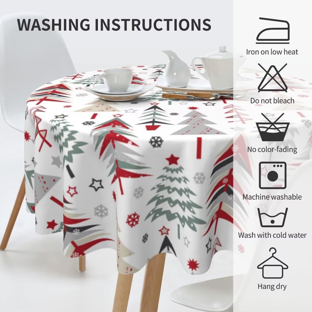 BETGINY Merry Christmas Tablecloth 60 Inch Round Colorful Christmas Trees Table Cloth Washable Holiday Winter Table Cover for Ki