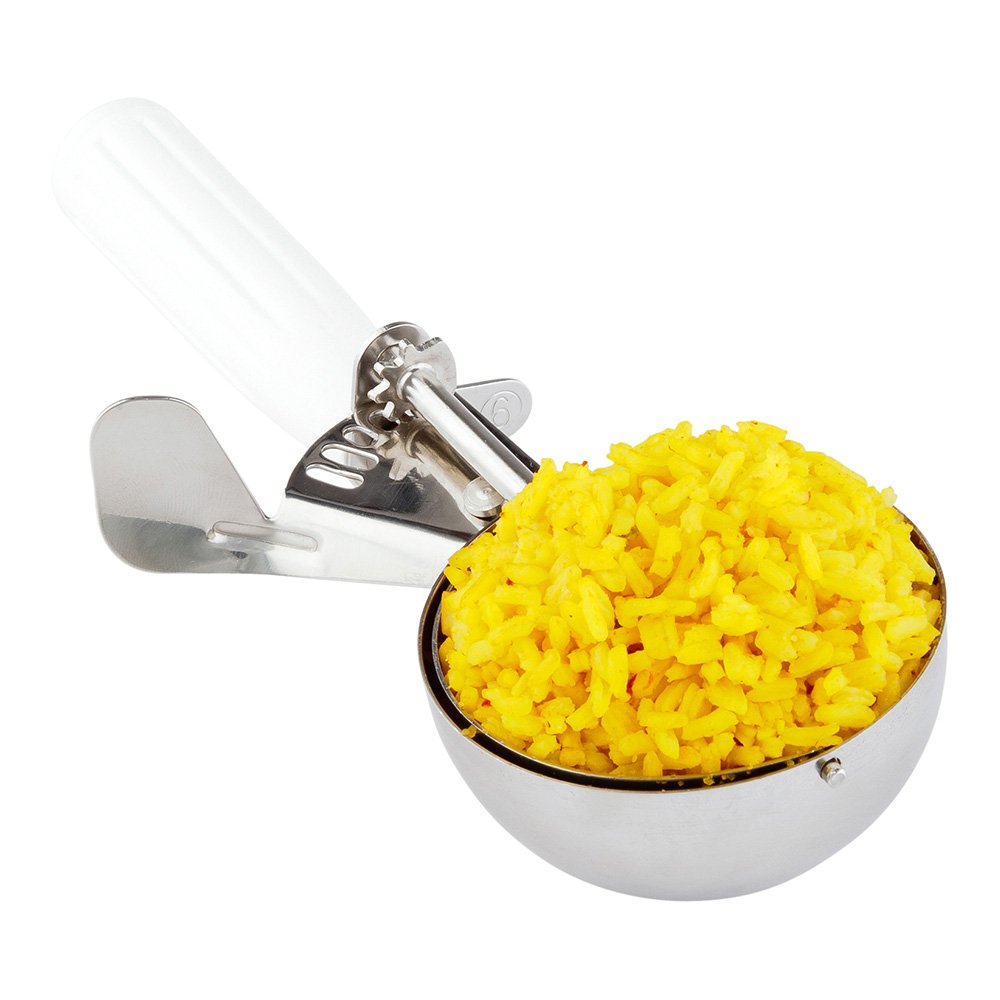 Restaurantware Met Lux 4.66 Ounce Portion Scoop 1 Trigger Release Cookie Scoop - With White Handle Stainless Steel Disher For Po