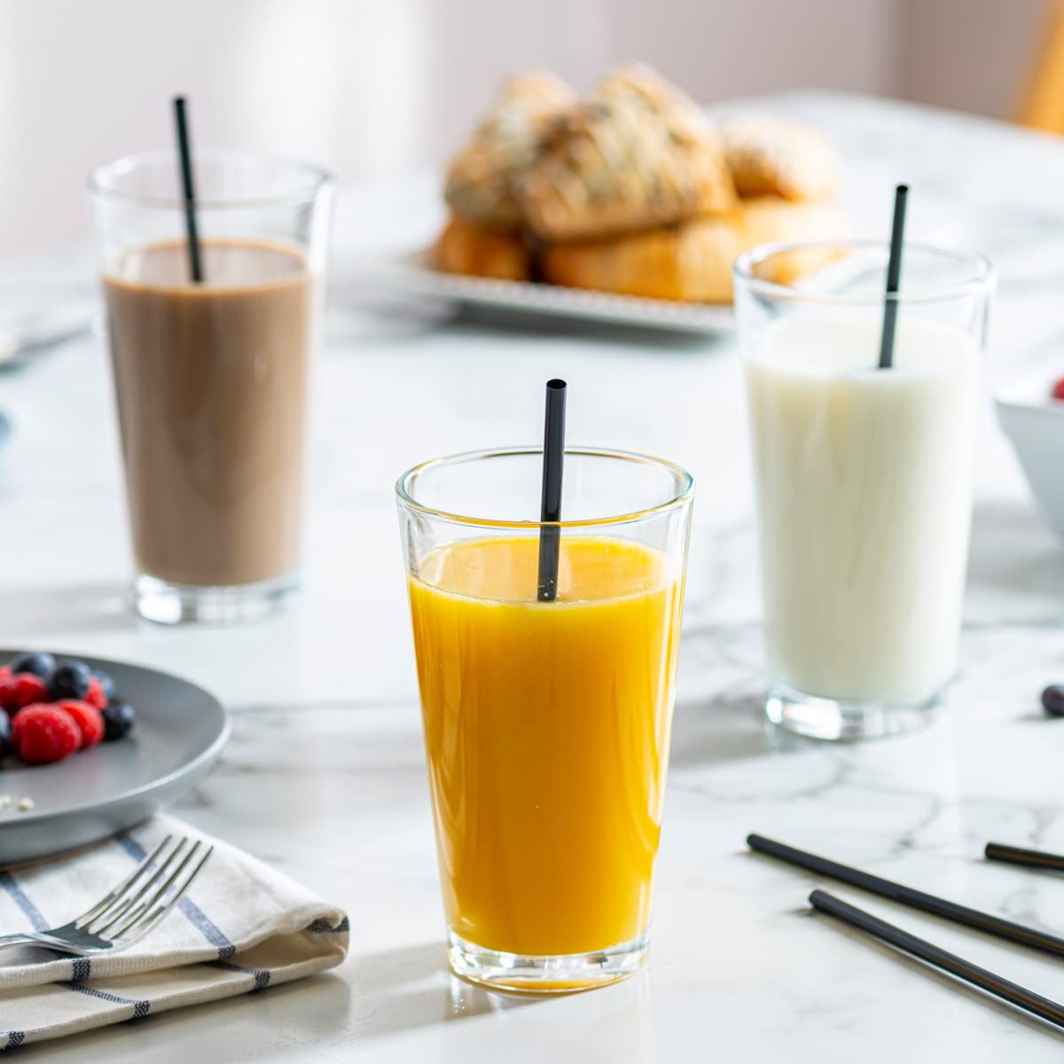 Comfy Package, [250 Count] Black Disposable Plastic Drinking Straws - 7.75'' High