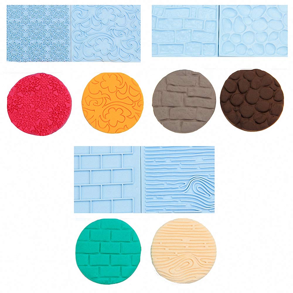 10Pcs/Set Fondant Impression Mat, Tree Bark Brick Stone Wall Flower Cobblestone Diamond Quilted Grid Texture Design Embossed Lac