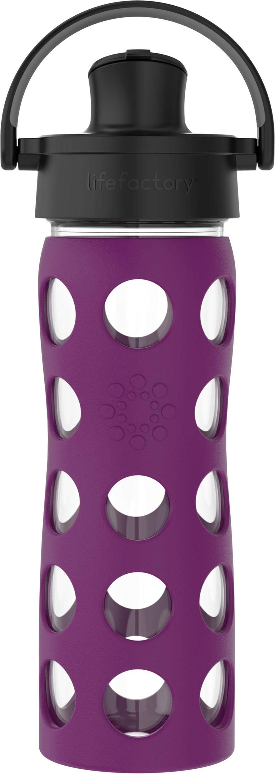 Lifefactory 16-Ounce Glass Water Bottle With Active Flip Cap And Protective Silicone Sleeve, Plum