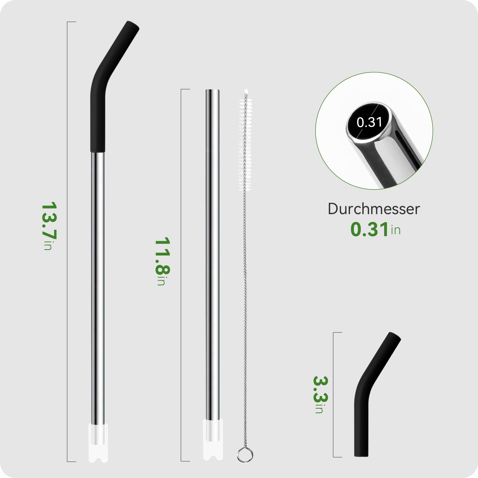 Snowfall Metal Replacement Straw With Silicone Tip For Stanley 30 Oz, 2 Pcs Reusable Long Stainless Steel Drinking Straws, 1 Str