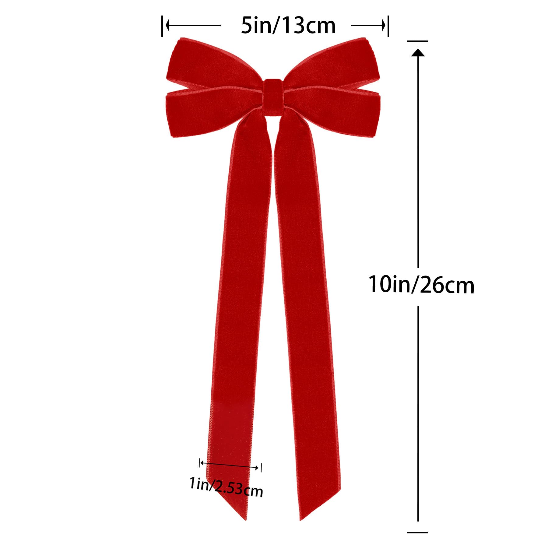 12Pcs Red Velvet Ribbon Bows Christmas Tree Decorations,5in x 10in Xmas Ornaments for Tree Home Party Front Door Wreath Holiday