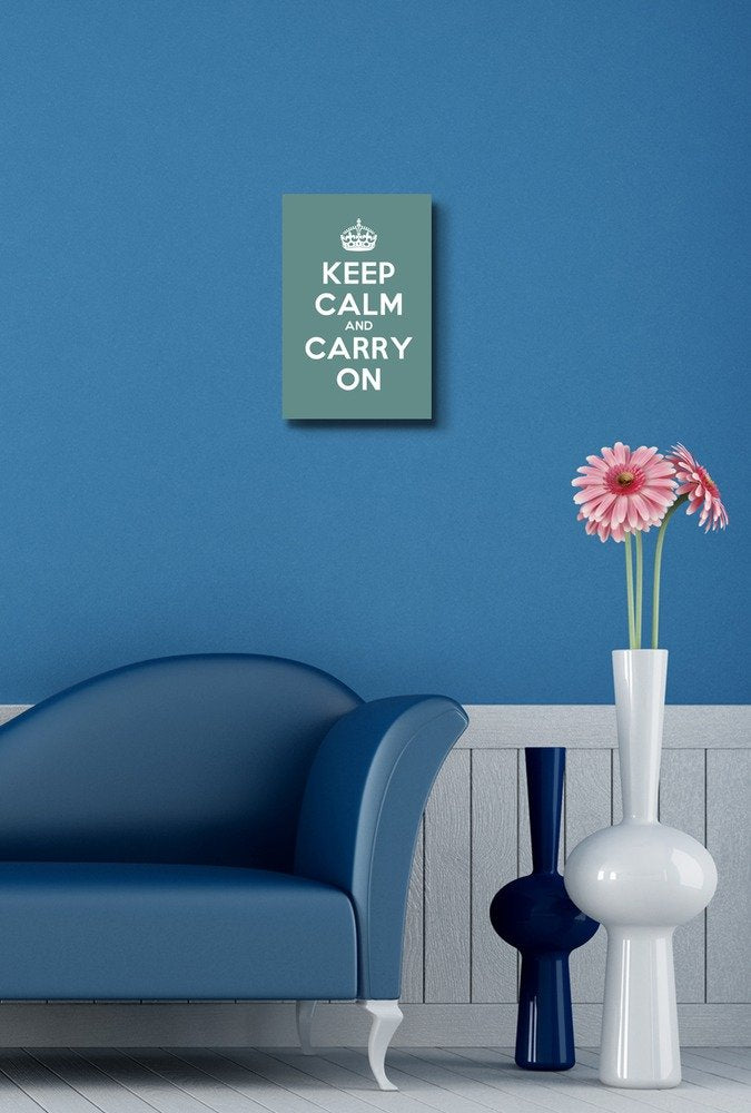 Wall26 Canvas Wall Art Gallery Wrap Canvas Prints - Keep Calm And Carry On | Stretched Cyan Canvas Home Art Ready To Hang - 12''