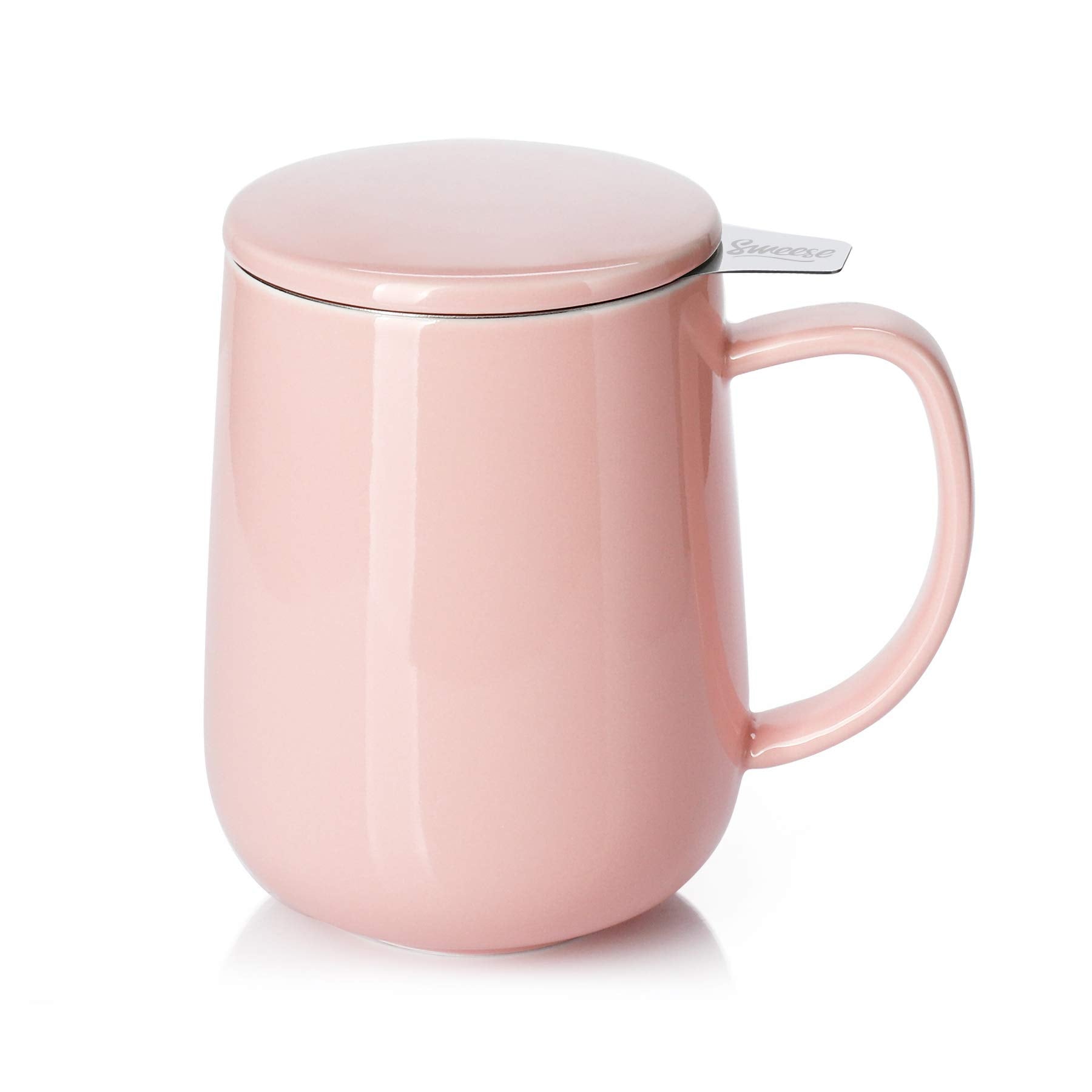 Sweese 20 Oz Porcelain Tea Mug With Infuser And Lid, Loose Leaf Tea Cup, Gifts For Tea Lover - Pink