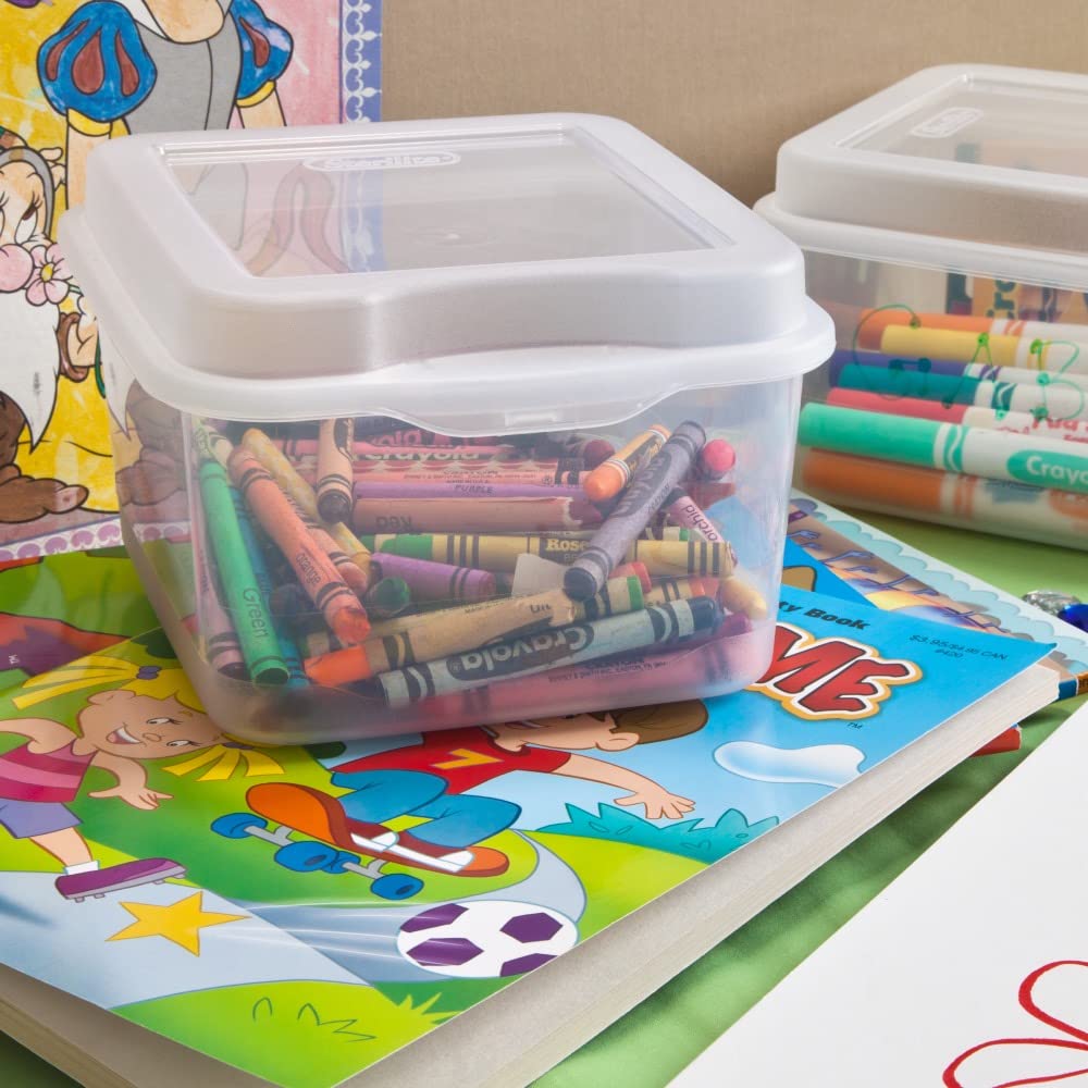 Sterilite Fliptop, Stackable Small Storage Bin With Hinging Lid, Plastic Container To Organize Desk At Home, Classroom, Office,