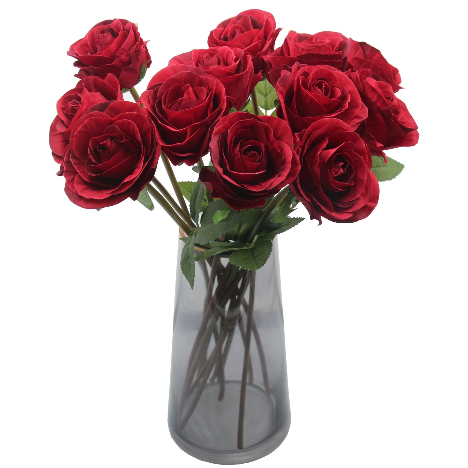 Hananona Artificial Roses Flowers for Flower Arrangement, 12 Pcs Silk Red Rose Bouquet for Home Decoration, Faux Roses for Valen