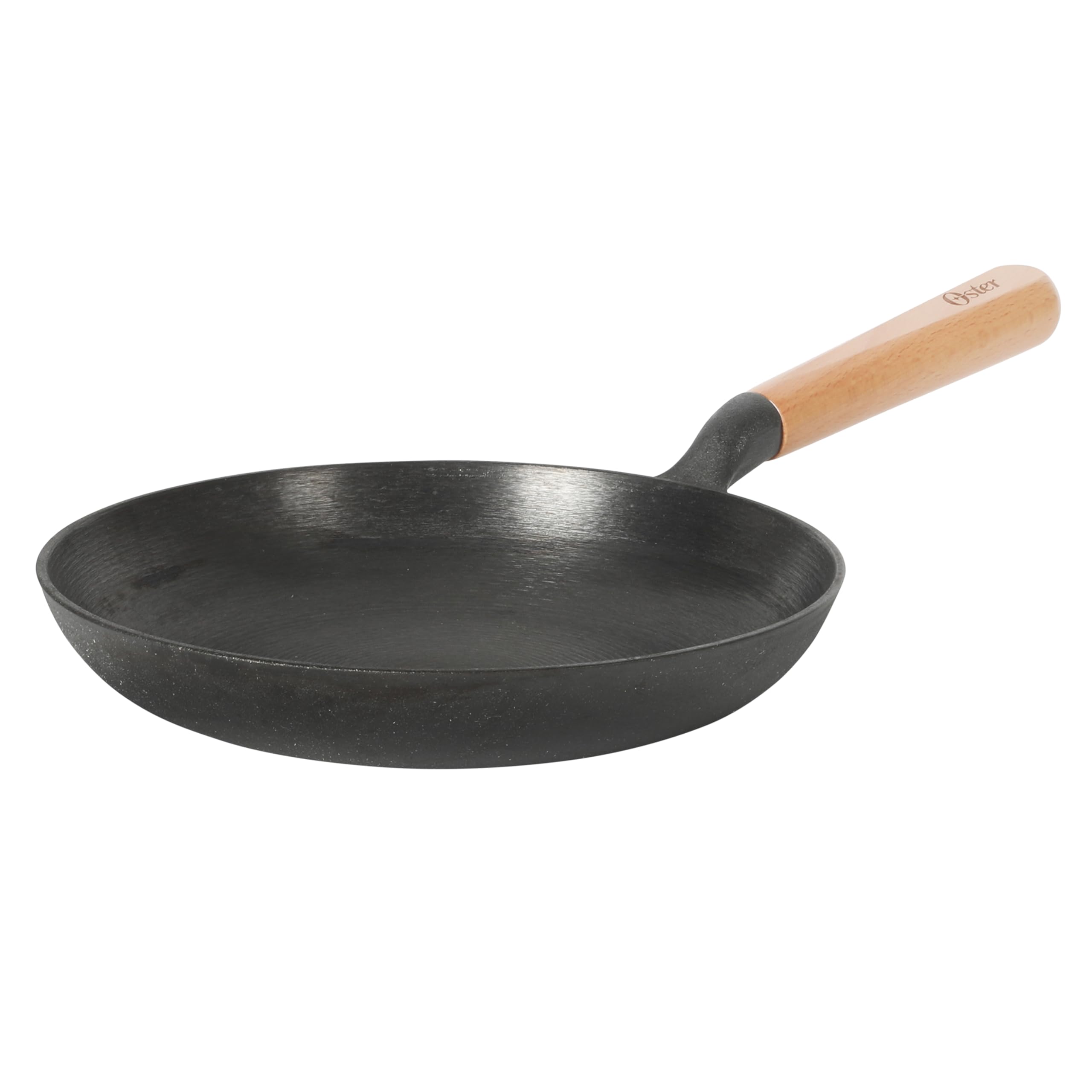 Oster Platinum Flintfield 9.5 Inch Pre-Seasoned Cast Iron Skillet With Wood Handle, Natural Nonstick Lightweight Cast Iron Fryin