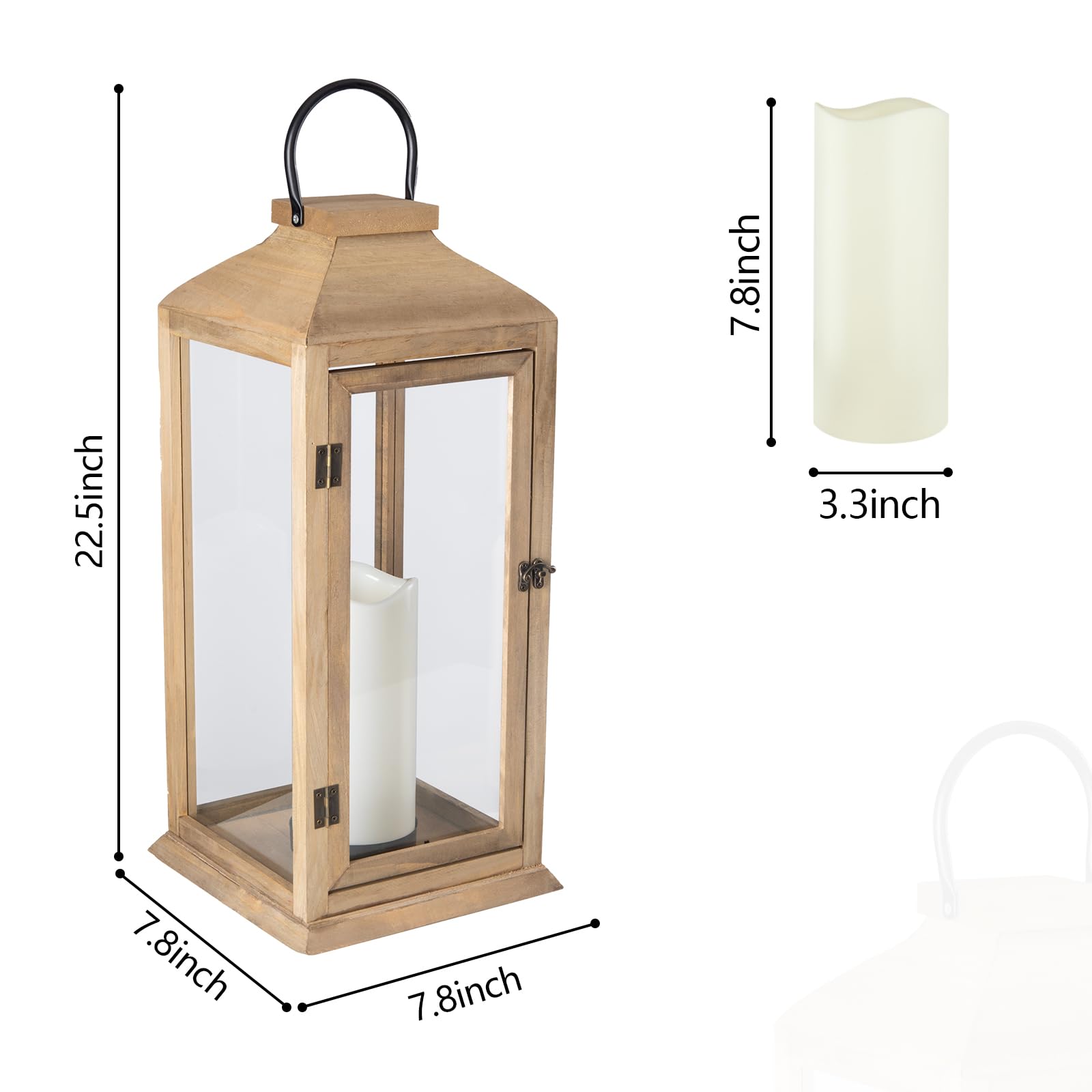 Bdor Large 22.5 Inch Decorative Lanterns with Flameless Pillar Candles, IP65 Waterproof Black Metal Lanterns for Home Decor, Ind