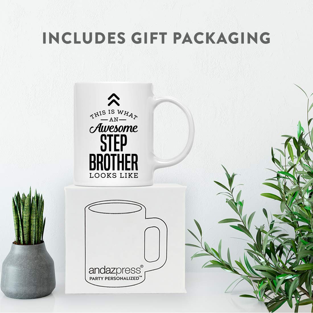 Andaz Press 11oz. Ceramic Coffee Tea Mug Gift, This is What an Awesome Step Brother Looks Like, 1-Pack, Birthday Gift Ideas Cowo