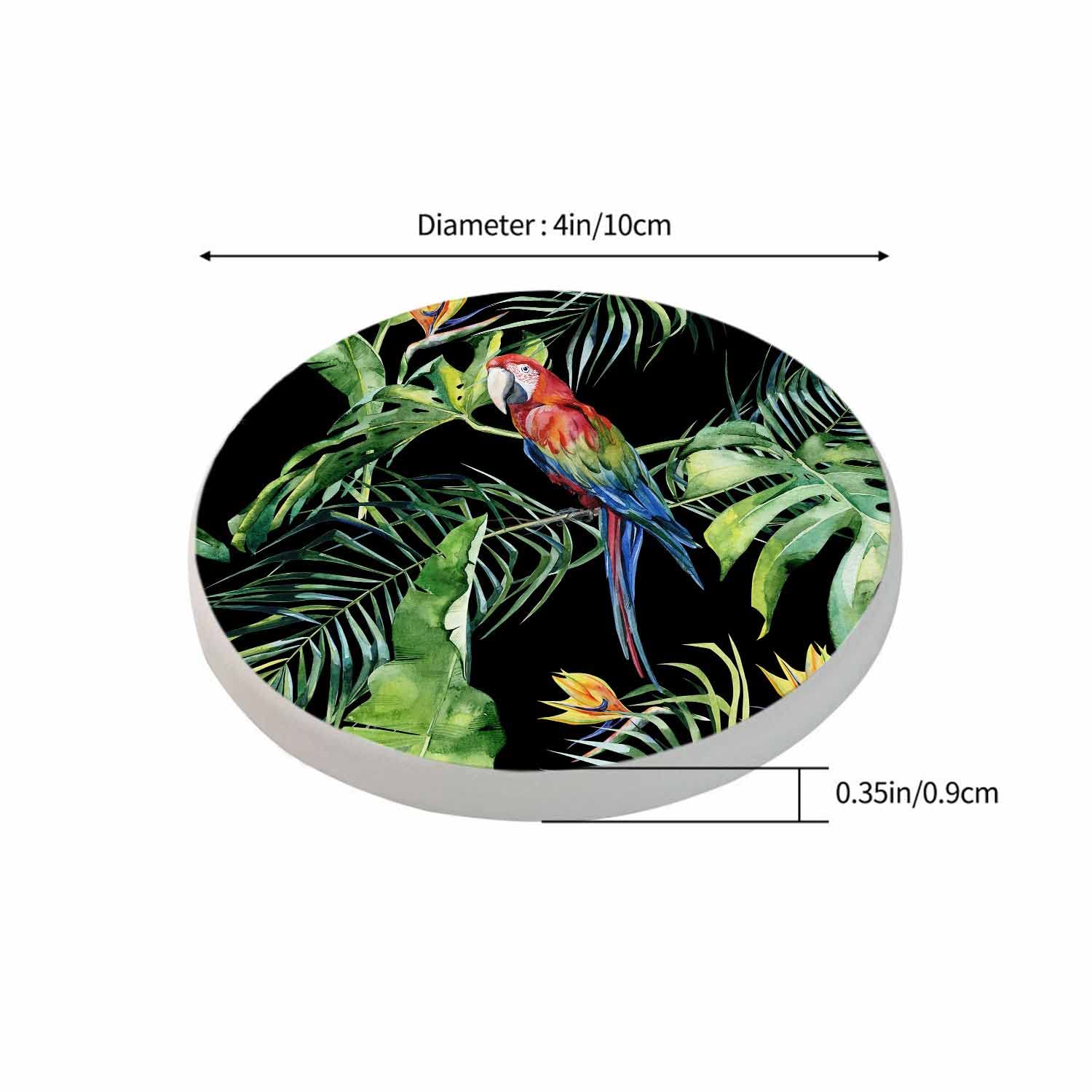 Pznen Scarlet Macaw Parrot Coaster For Drinks Individual Tropical Jungle Bird Animal Leaf Floral Botanical Palm Tree Presents Fo