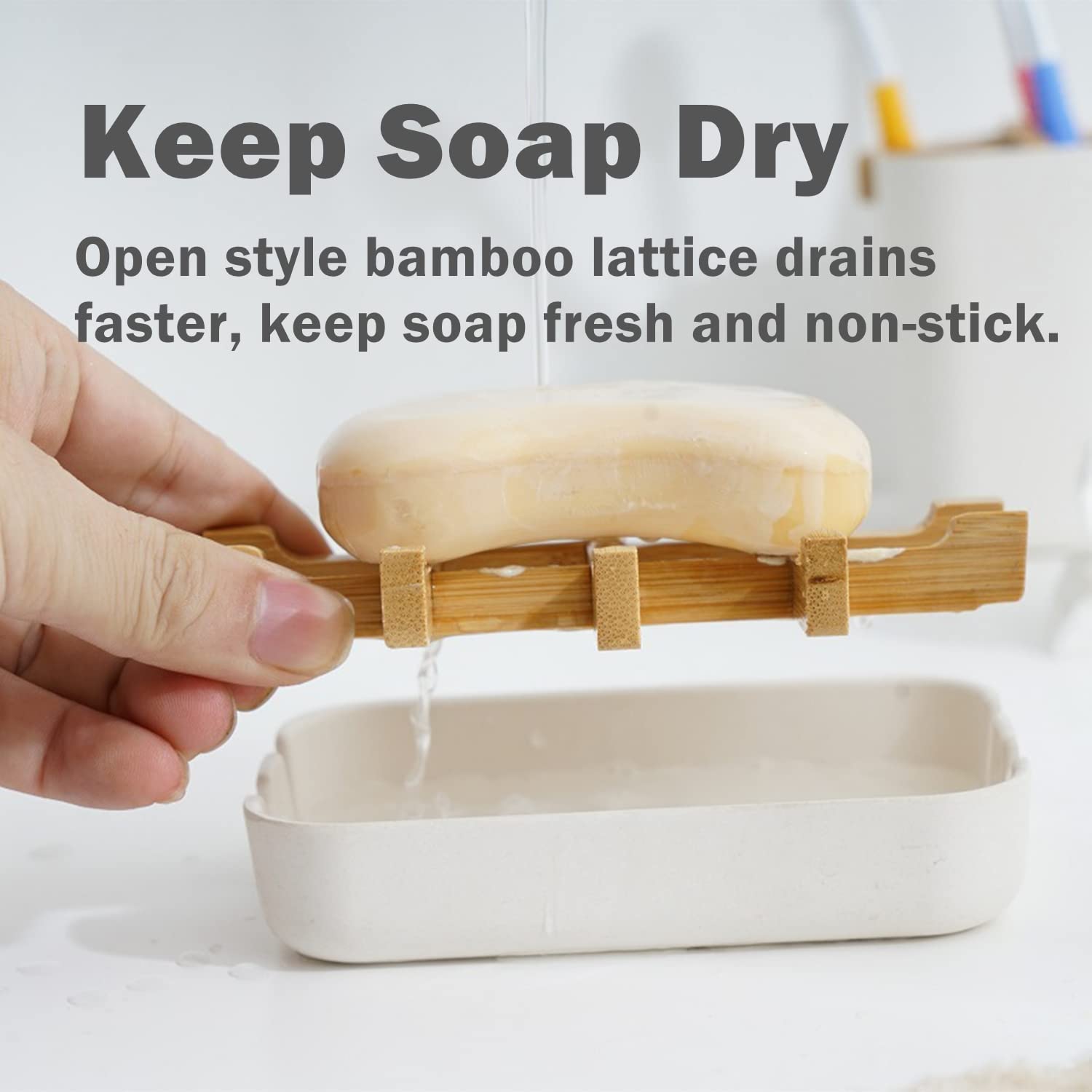 Bamboo Soap Dish, Bar Soap Holder Self Draining Soap Dishes For Shower Bathroom Kitchen Sink, Eco-Friendly Wooden Soap Savers Dr
