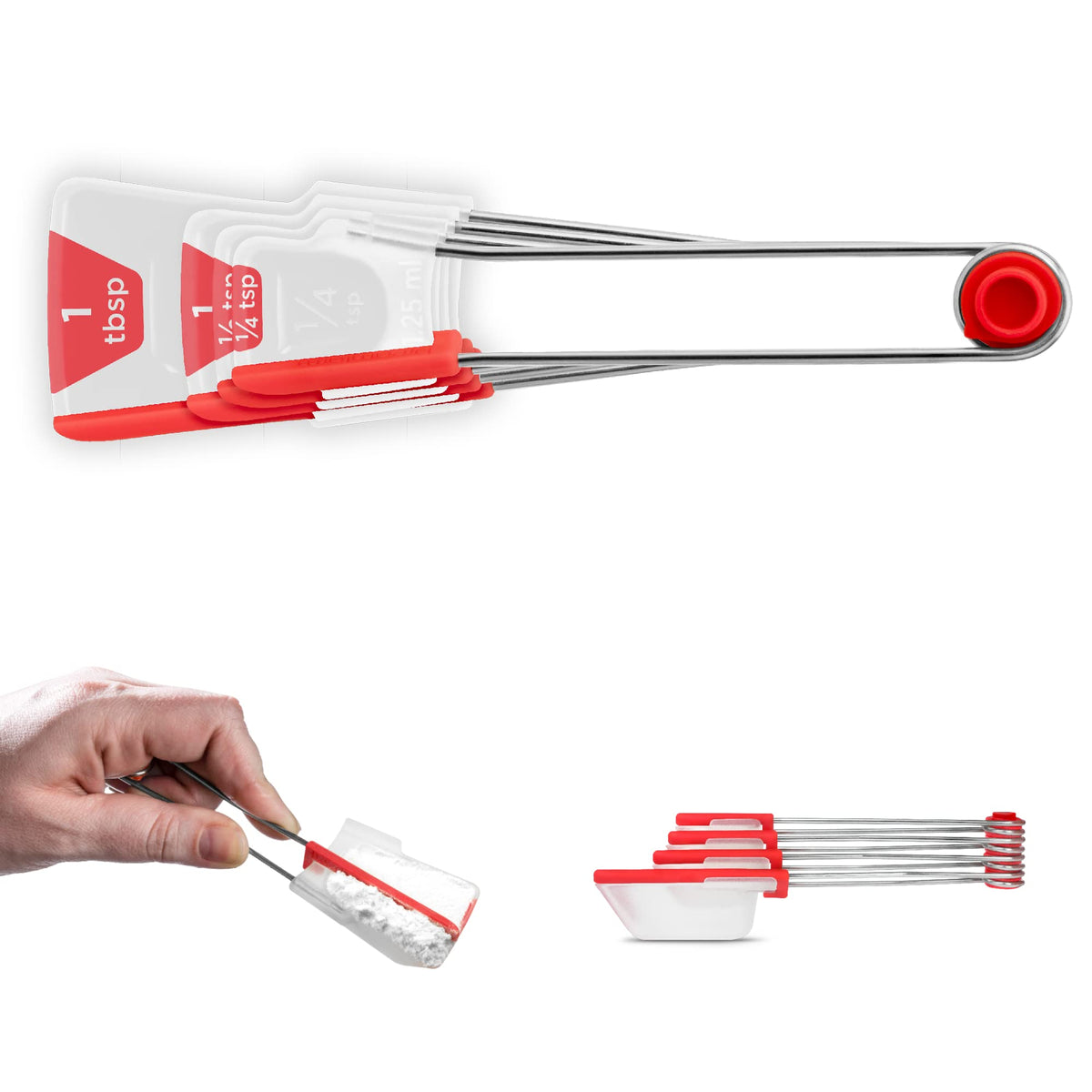 Dreamfarm - Levoons Self-Leveling Measuring Spoons Set For Kitchen And Baking, Set Of 4, Red