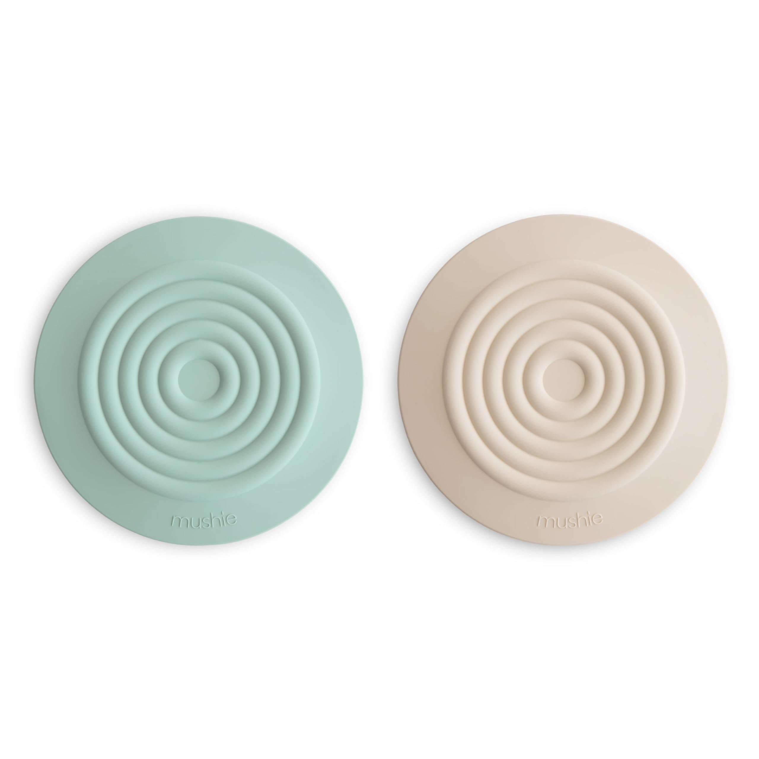 mushie Silicone Drain Stopper 2-Pack | 5.5 inch Diameter Bathtub Flat Suction Cover (Cambridge Blue/Shifting Sand)