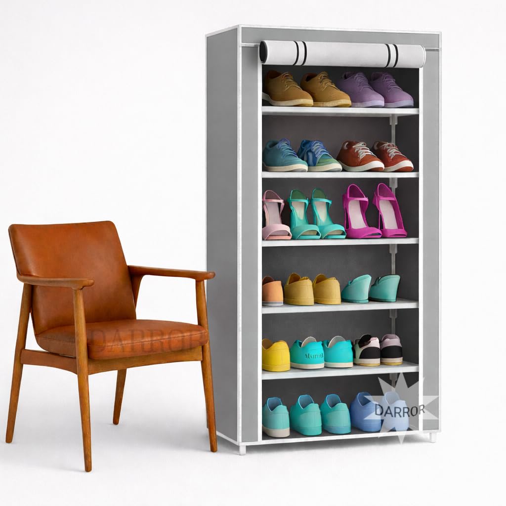 Darror 6Layer Plastic Shoe Rack  Durable Modular Storage Organizer Shelves For Shoes, Boots & Accessories (Gray)
