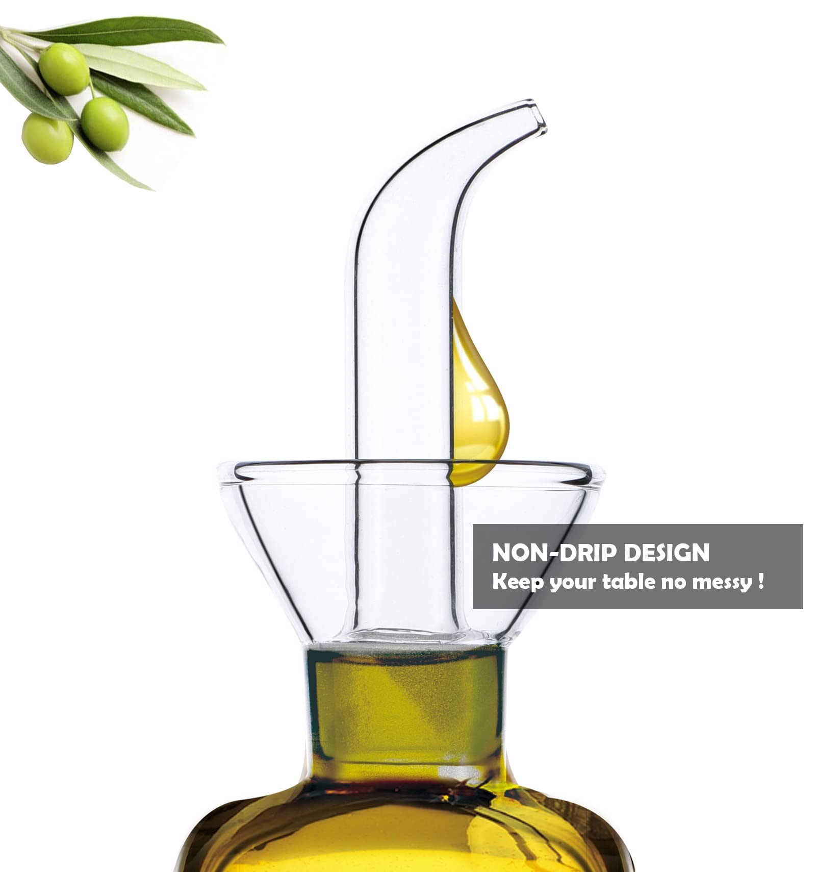 Haizeen 8 Ounce/240 Ml No Funnel Needed Olive Oil & Vinegar Dispenser Glass Cruet Decanter For Kitchen,Lab Glassware Seal Handic