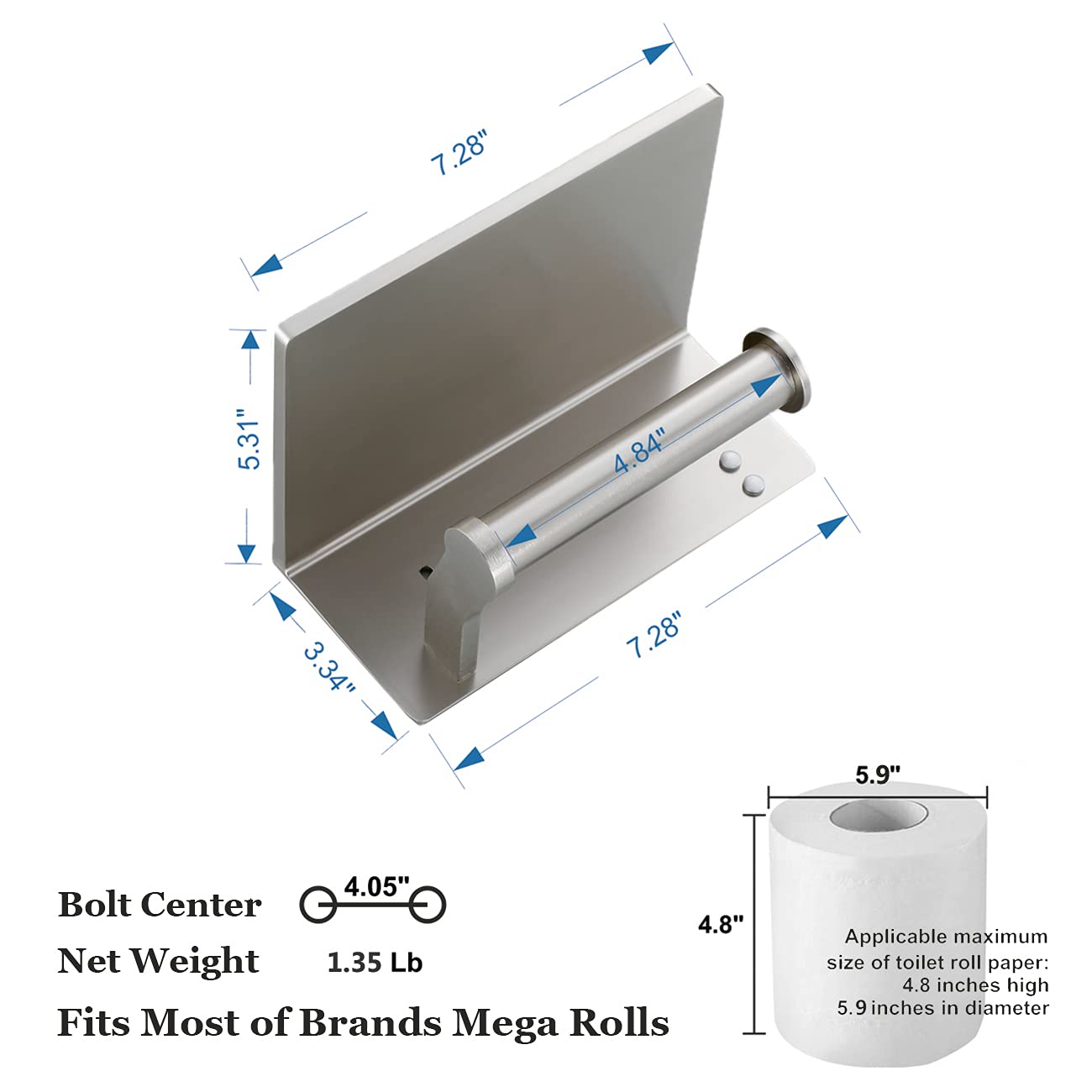 Smarthome Toilet Paper Holder with Shelf  Aluminum Tissue Roll Mobile Phone Storage Shelf for Modern Bathroom  3M Self Adhesive No Drilling or Wall-Mounted Screws  Brushed Nickel