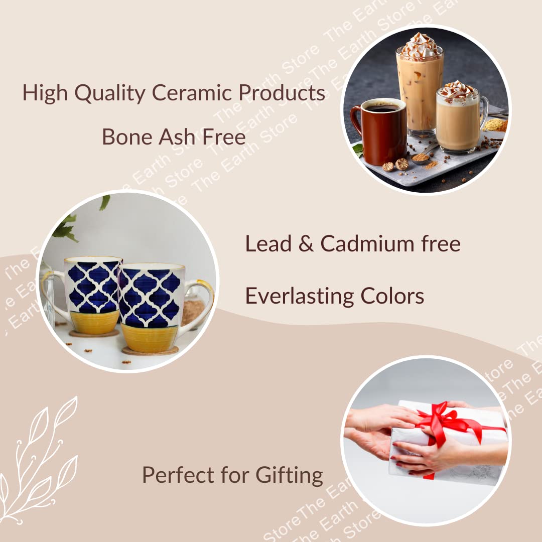 The Earth Store Moroccan Yellow Blue Coffee Mug Set of 2 Ceramic Tea Mugs, Milk Mugs,Microwave Safe Coffee Mugs,Ceramic Tea Cups