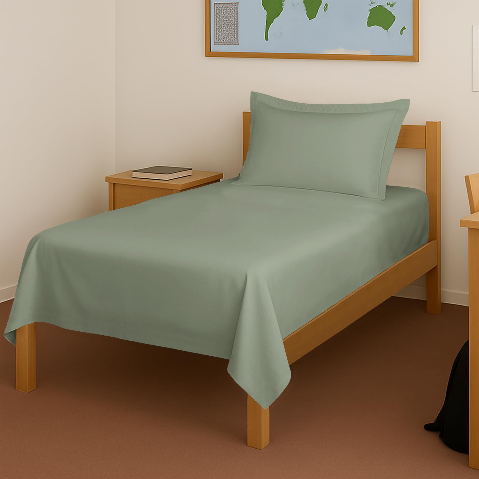 Pizuna 100% Cotton Cotton Bedsheet Single Sea Foam, 400 Thread Count Long Staple Combed Cotton Flat Bedsheets 60 X100 Inches Wit