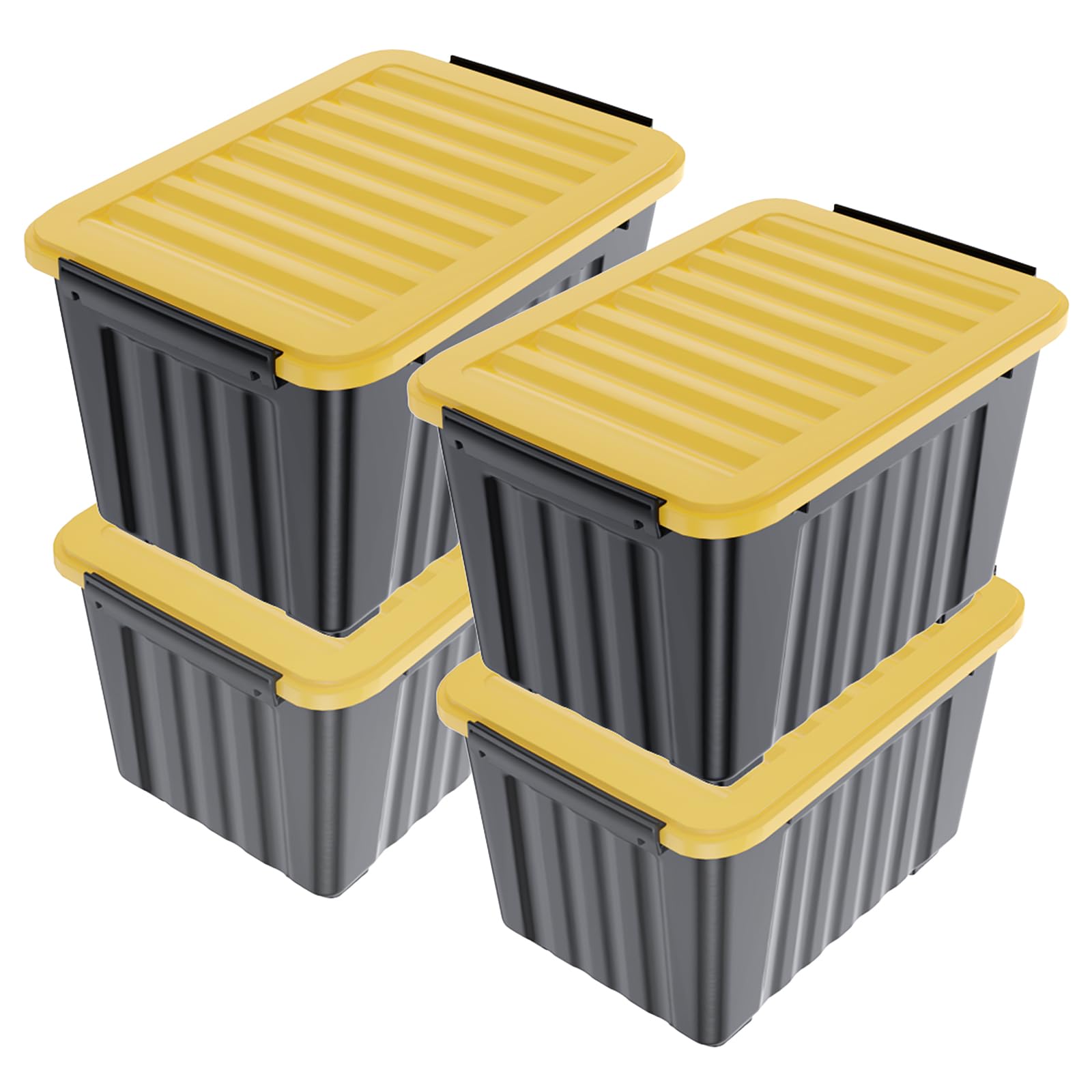 Nazhura 72 Quart Plastic Storage Bin, Stackable And Nestable Storage Boxes With Yellow Lids And Secure Latching Buckles, Large S