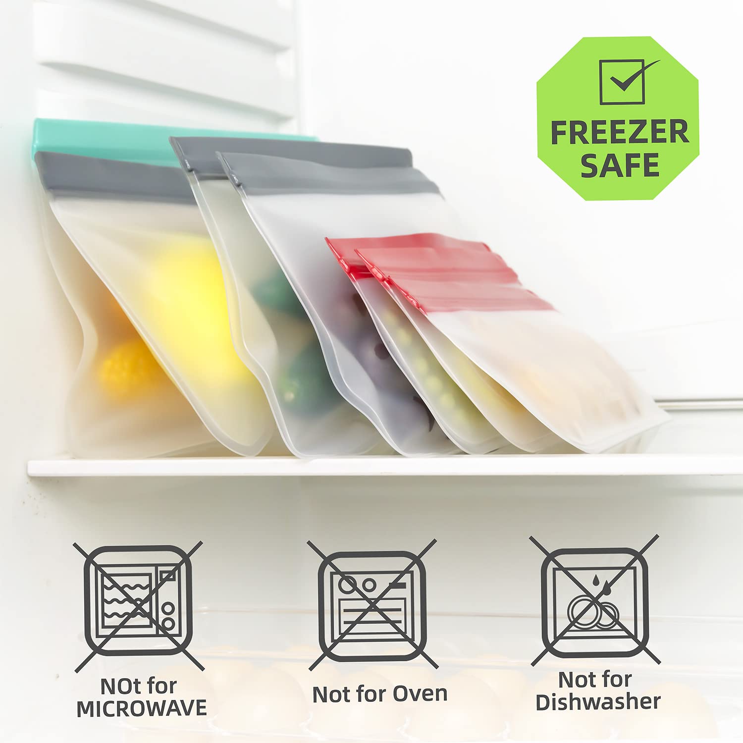 Lemuna 12 Pack Reusable Food Storage Bags With Baggy Rack (4 Gallon Freezer Bags, 4 Reusable Sandwich Bag, 4 Reusable Snack Bags