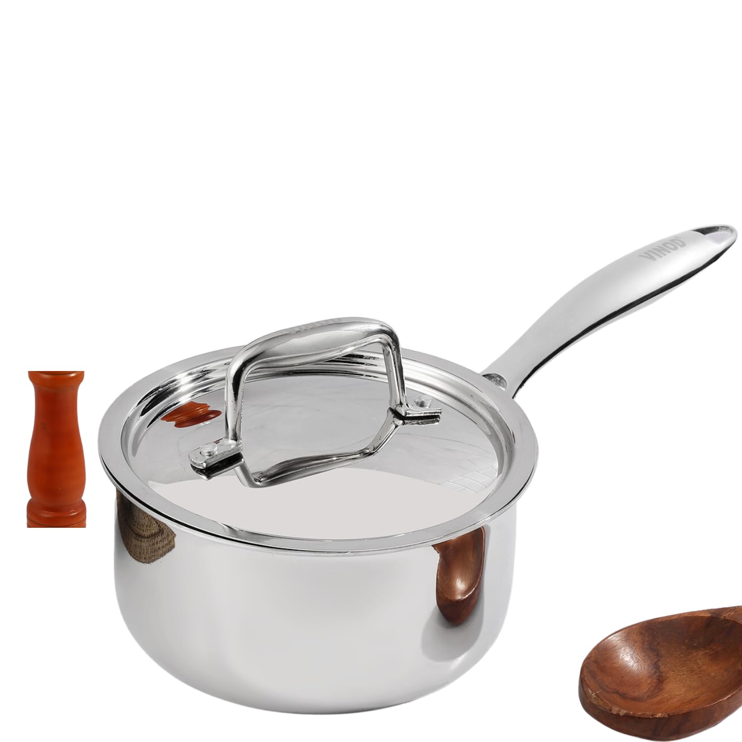 Vinod Platinum Triply Stainless Steel Saucepan With Lid - 1.2 Litres (14 Cm) | 2.5 Mm Thick | Tea, Chai Pan | 5 Year Warranty | 