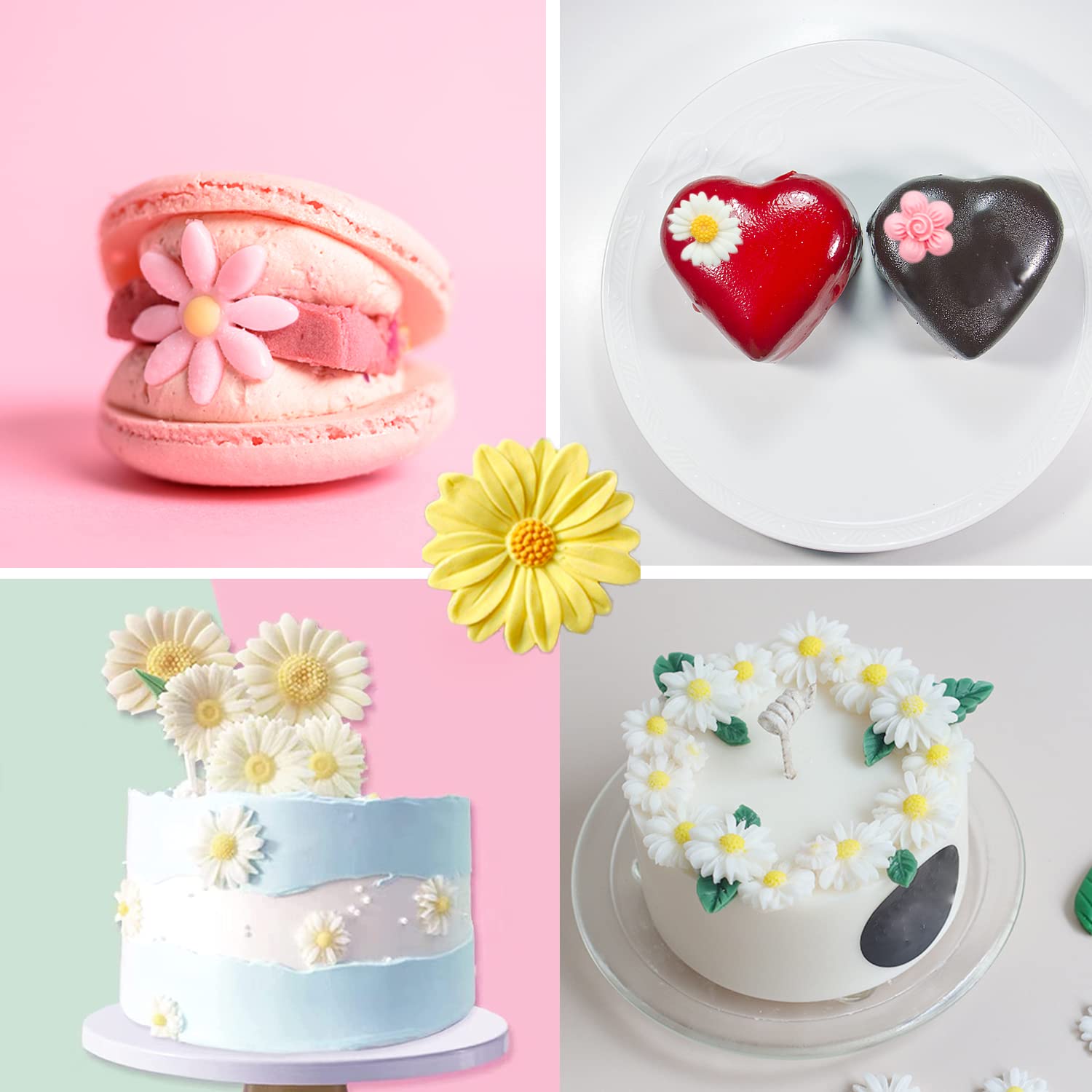 4Pcs Large Daisy Flower Silicone Molds Chrysanthemum Silicone Molds Small Flower Shapes Fondant Cake Chocolate Molds Polymer Cla