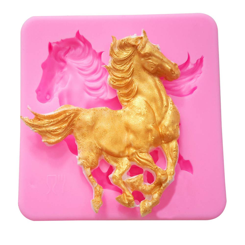 2Pcs Small Size Horse Fondant Mold Running Horse Silicone Chocolate Candy Gum Paste Sugar Craft Mold Cake Decorating Tool Polyme