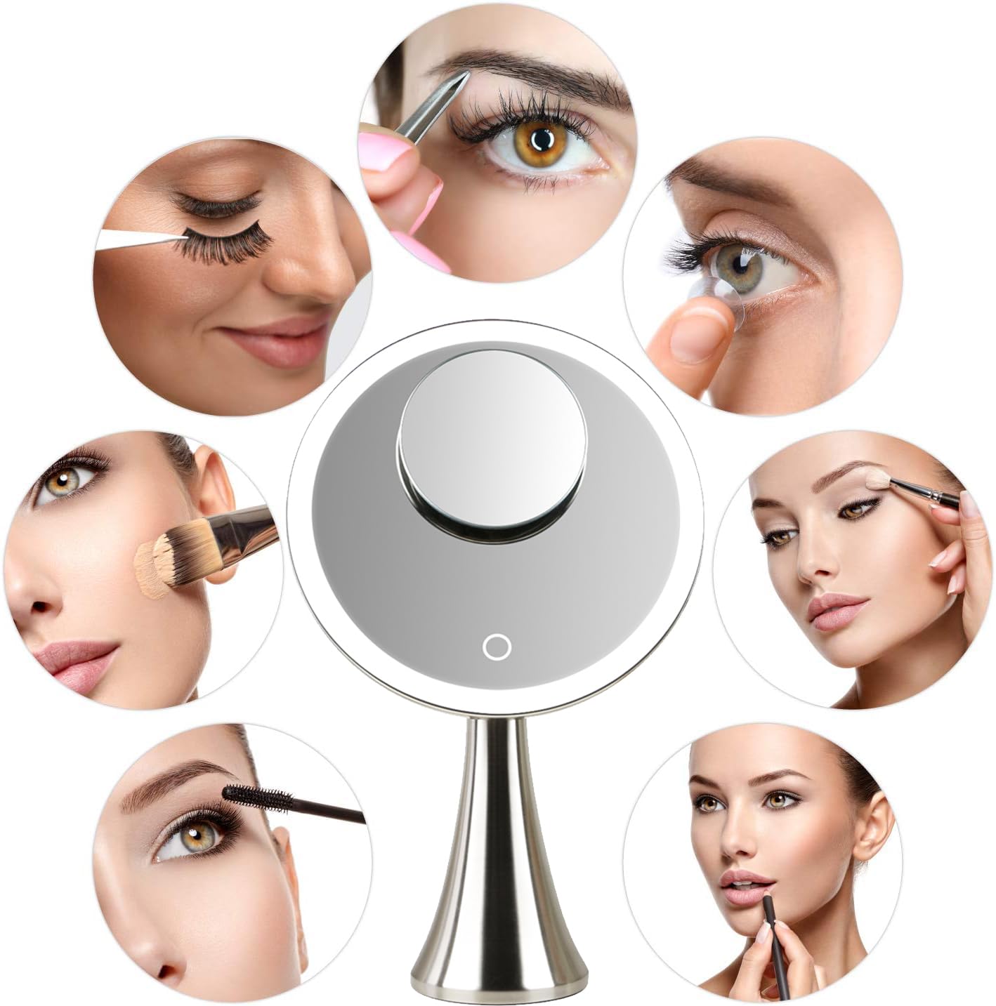 Surdy 9 Lighted Makeup Mirror, 5x/10x Dual Magnifying Mirror w/ 3 Color, Brightness Adjustable,360 Rotation, 4000 mAh Rechargeab