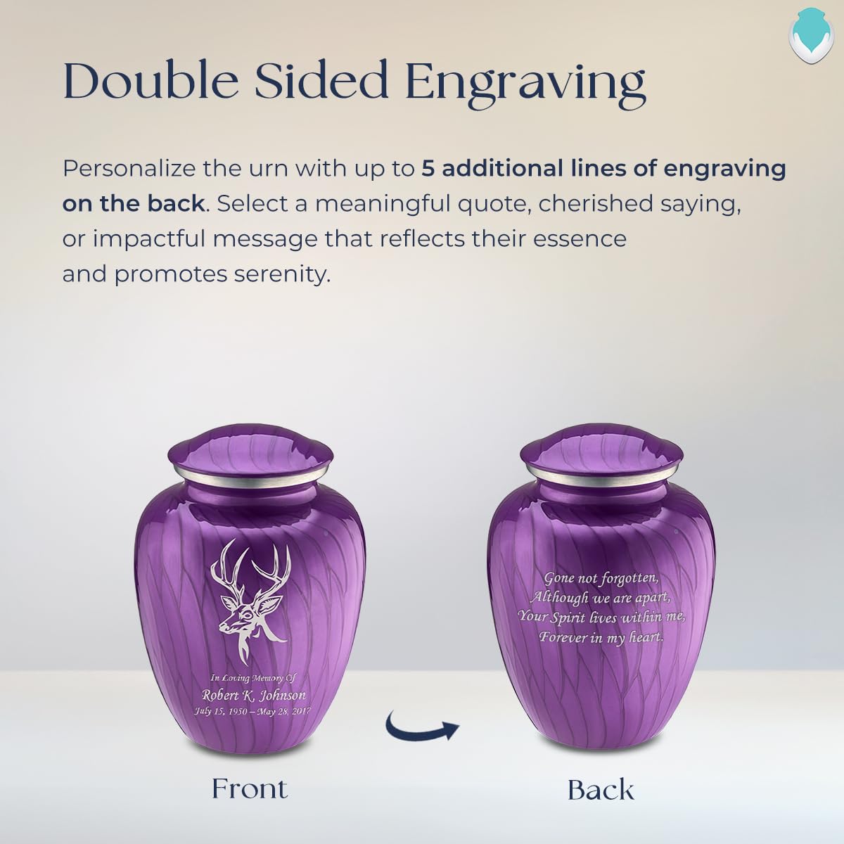 Geturns - Small Personalized Deer Cremation Urns for Human Ashes I Pearl Purple Funeral Urn for Men and Women I 44 lbs