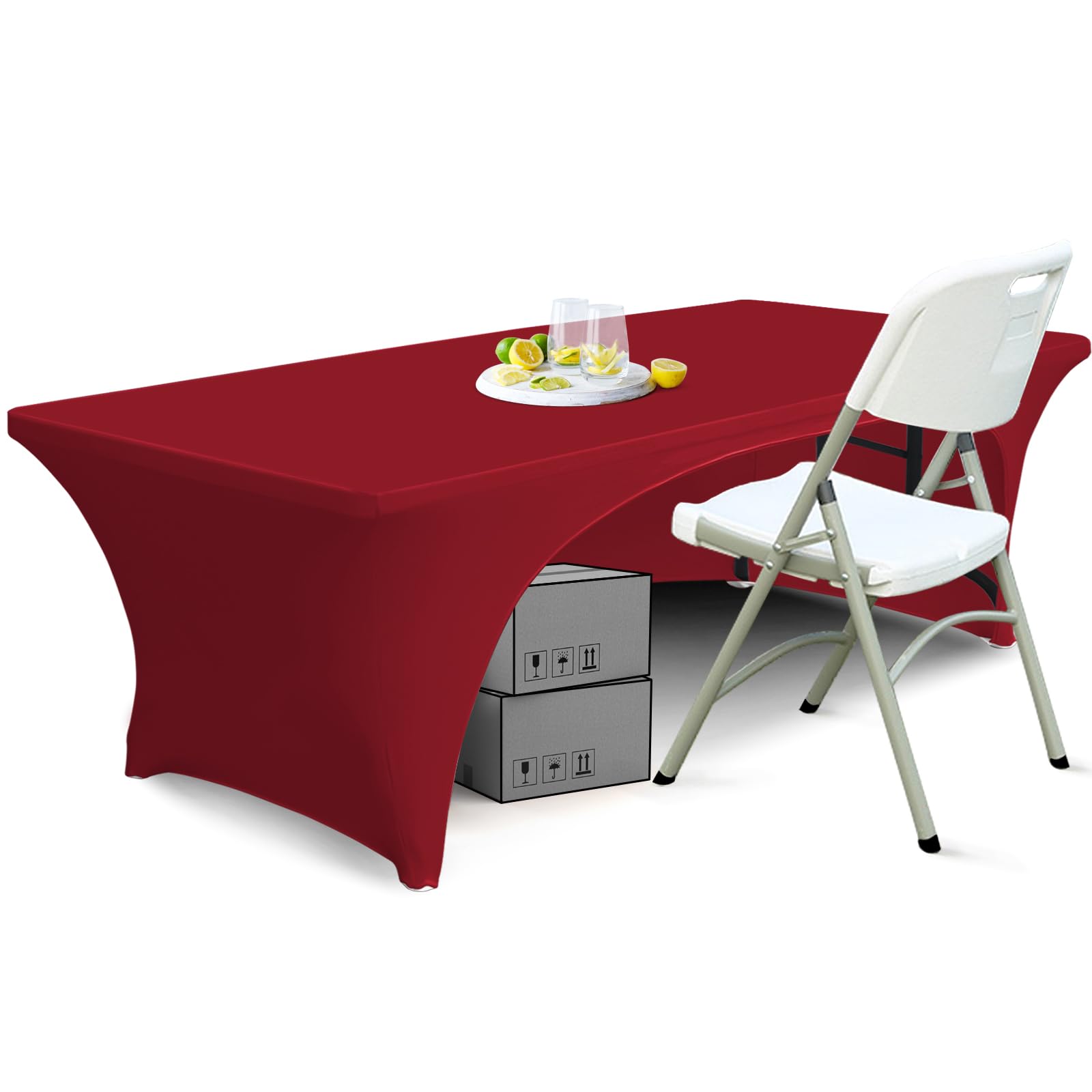 ABCCANOPY 6 ft Spandex Table Cover Open Back Fitted Tablecloth Stretch Washable Tablecover Table Topper for Rectangle Tables Red