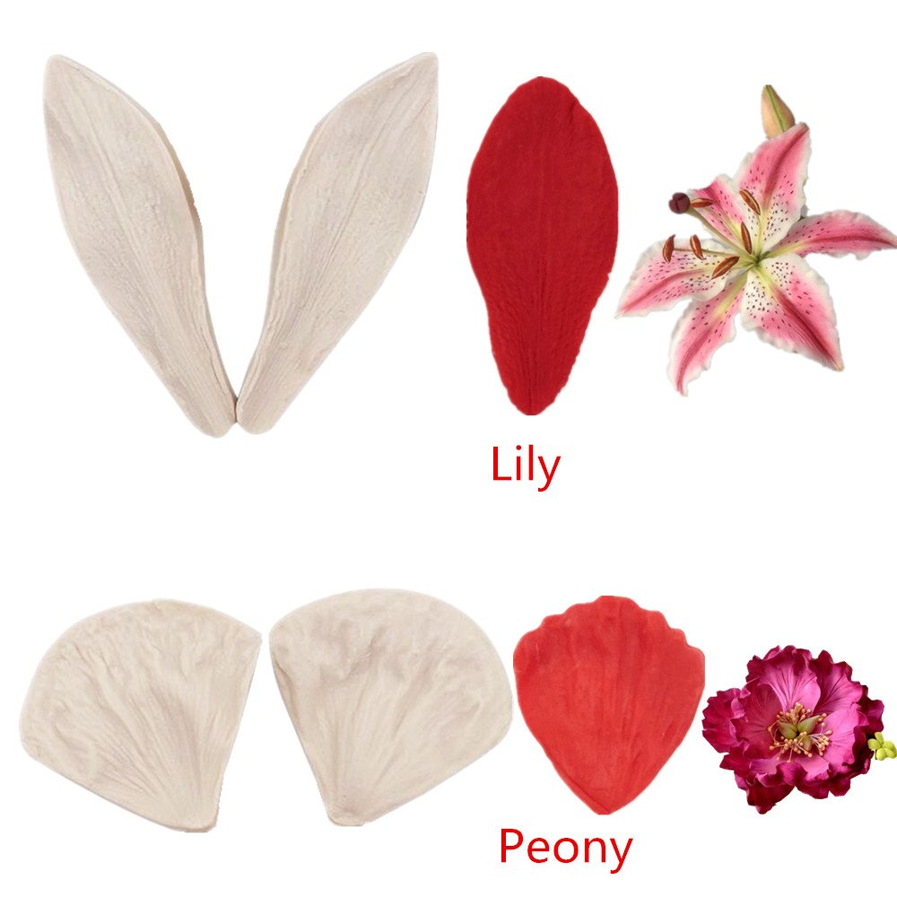 6Set Gumpaste Flower Silicone Veining Mold - Fondant Rose Veined Mold,Gum Paste Peony Flower Mold,Sugar Flower Cake Decorating T