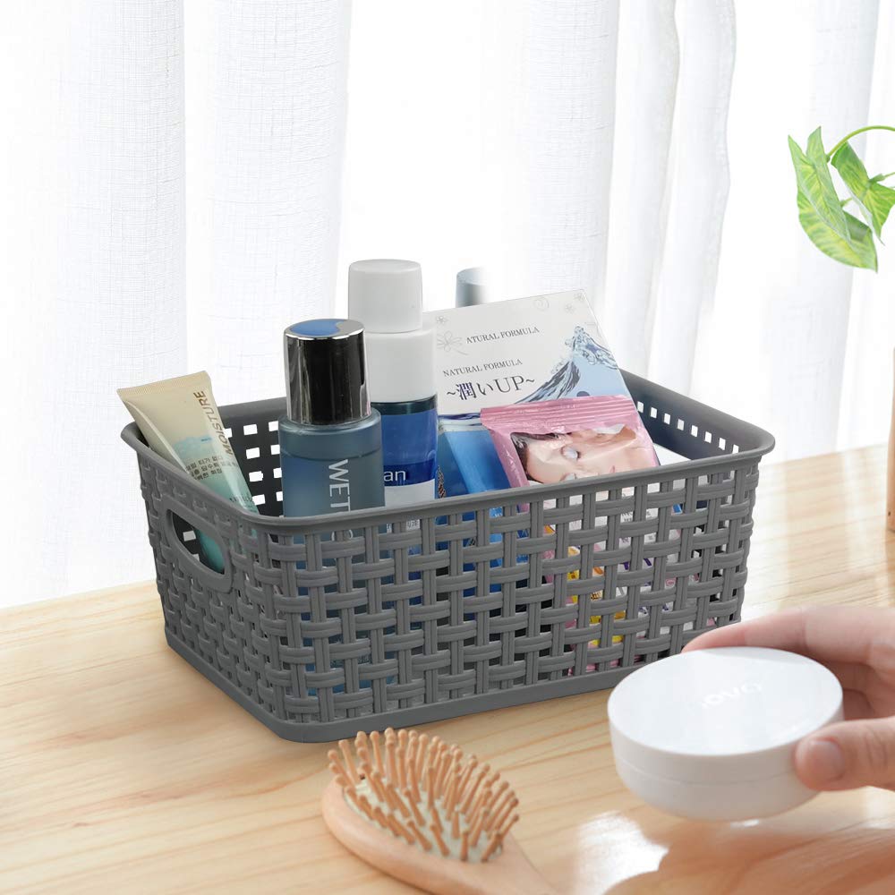 Teyyvn Plastic Storage Basket, 10.03'' X 7.59'' X 4.09'', Pack Of 6, Gray