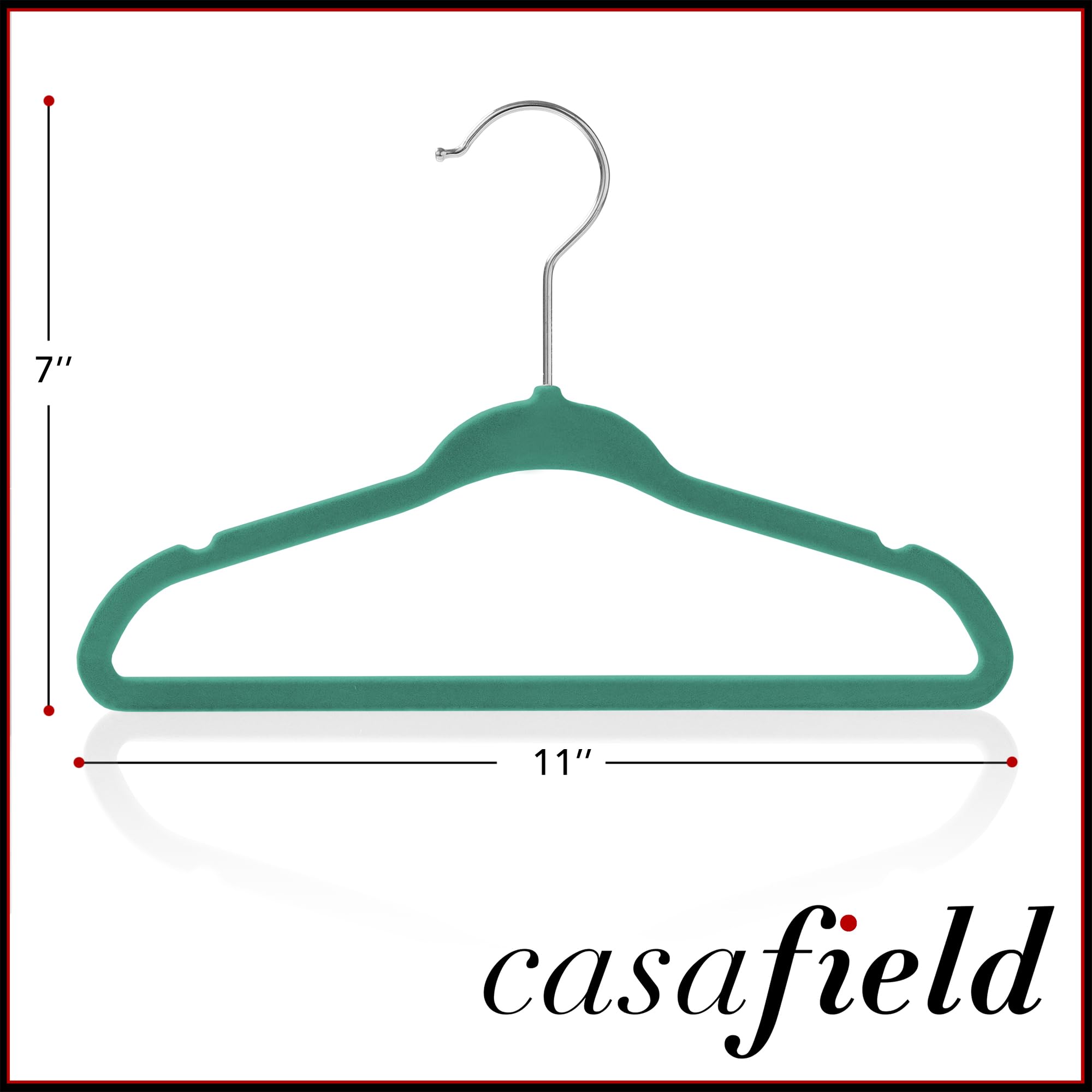 Casafield 50 Velvet Baby Hangers - 11'' Size For Infant & Toddler Clothes - Teal