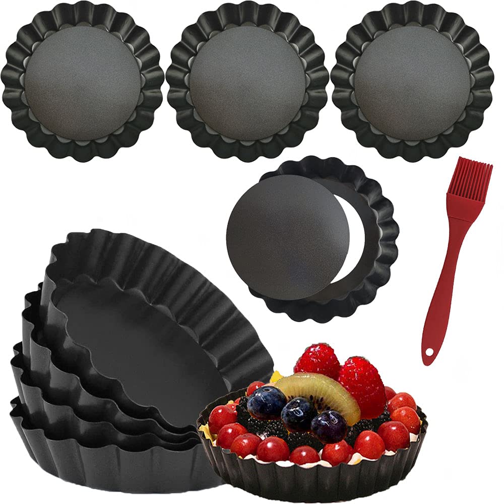DATANYA 8 Pack Mini Tart Pans 4 Inch with Removable Bottom Round Nonstick Quiche Pan, Heavy Duty Fluted Side for Pies, Mousse Ca