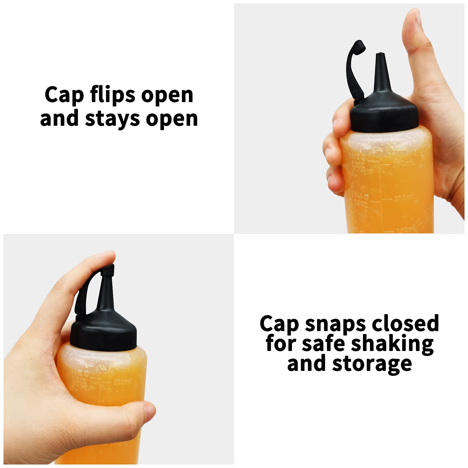 Jutoe 3Pack Plastic Squeeze Bottles,12 Oz Plastic Squeeze Squirt Condiment Bottles With Leak-Proof Cap,Condiment Squeeze Bottle