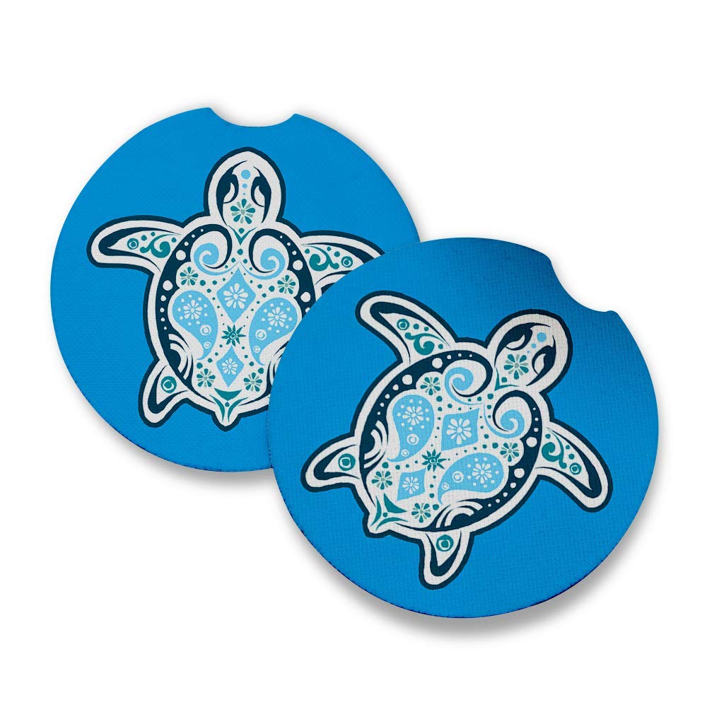 Blue Sea Turtle. Car Coasters For Drinks Set Of 2. Perfect Car Accessories With Absorbent Coasters. Car Coaster Measures 2.56 In