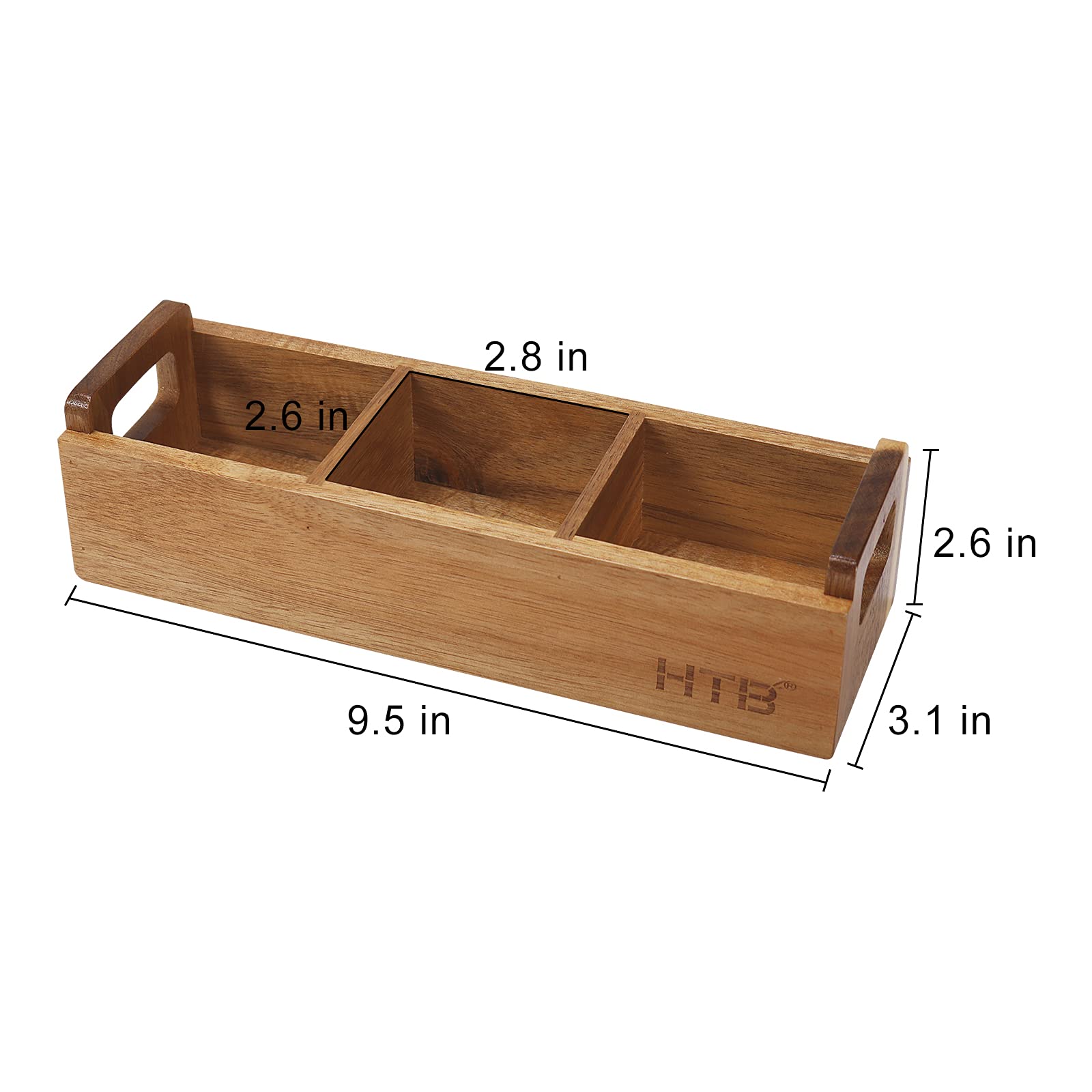 Htb Small Tea Bag Box Wooden, 3 Compartments Acacia Wood Tea Bag Chest With Handle, Mini Countertop Divided Storage Container Fo