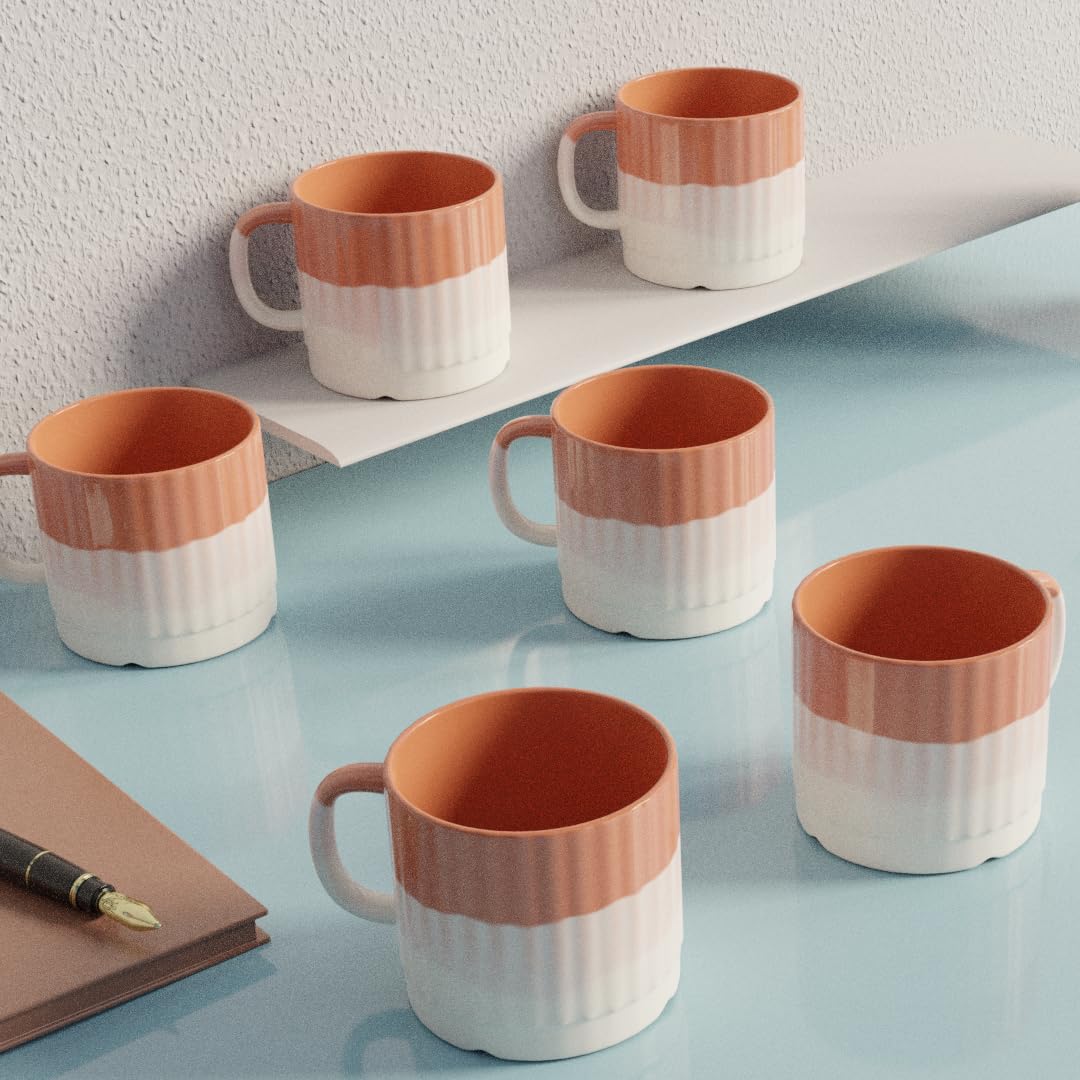 The Earth Store Tritone Brown Fringe Tea Cups Set Of 6 Microwave And Dishwasher Safe, Perfect For Every Occasion Capacity - 200 